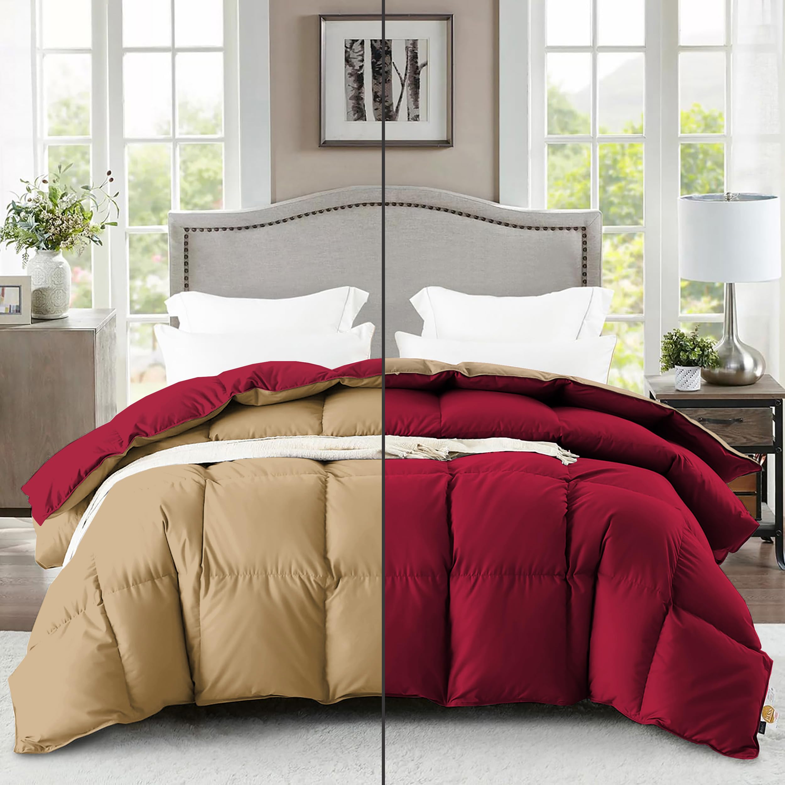 Fluffy 600 GSM Winter Comforter Double Bed Size 90"X100" - 600 GSM Heavy Winter Quilt Microfiber Rajai/Duvet/Blanket Super Soft Double Bed - Burgundy/Baige Color-image-29