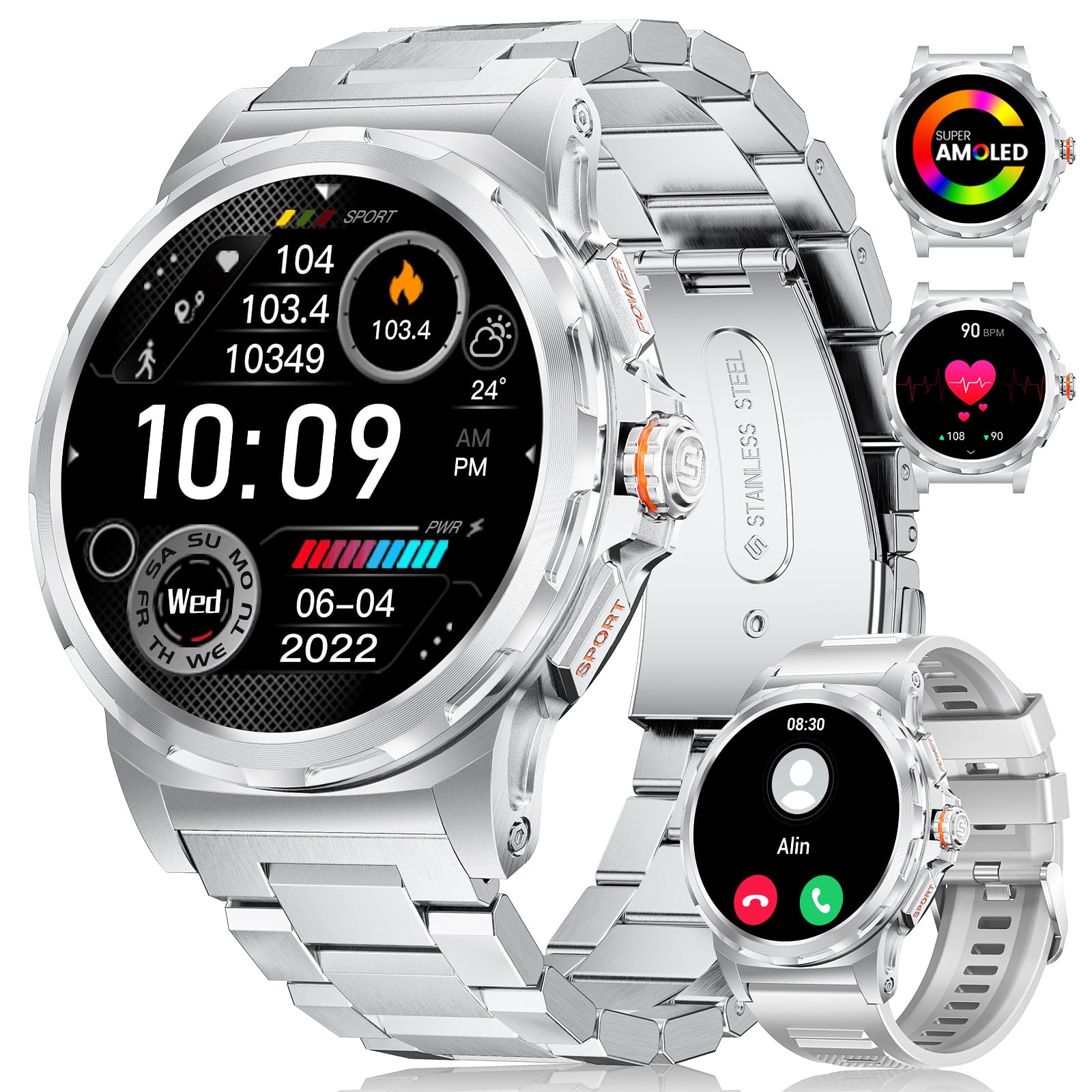 LIGE Smartwatch Uomo con Chiamate, 1,43'' AMOLED Display, Bateria 360mAh, 126 Sportive Orologio Smartwatch con Contapassi/Sonno/Cardiofrequenzimetro, Impermeabil IP68 Fitness Tracker per iOS Android