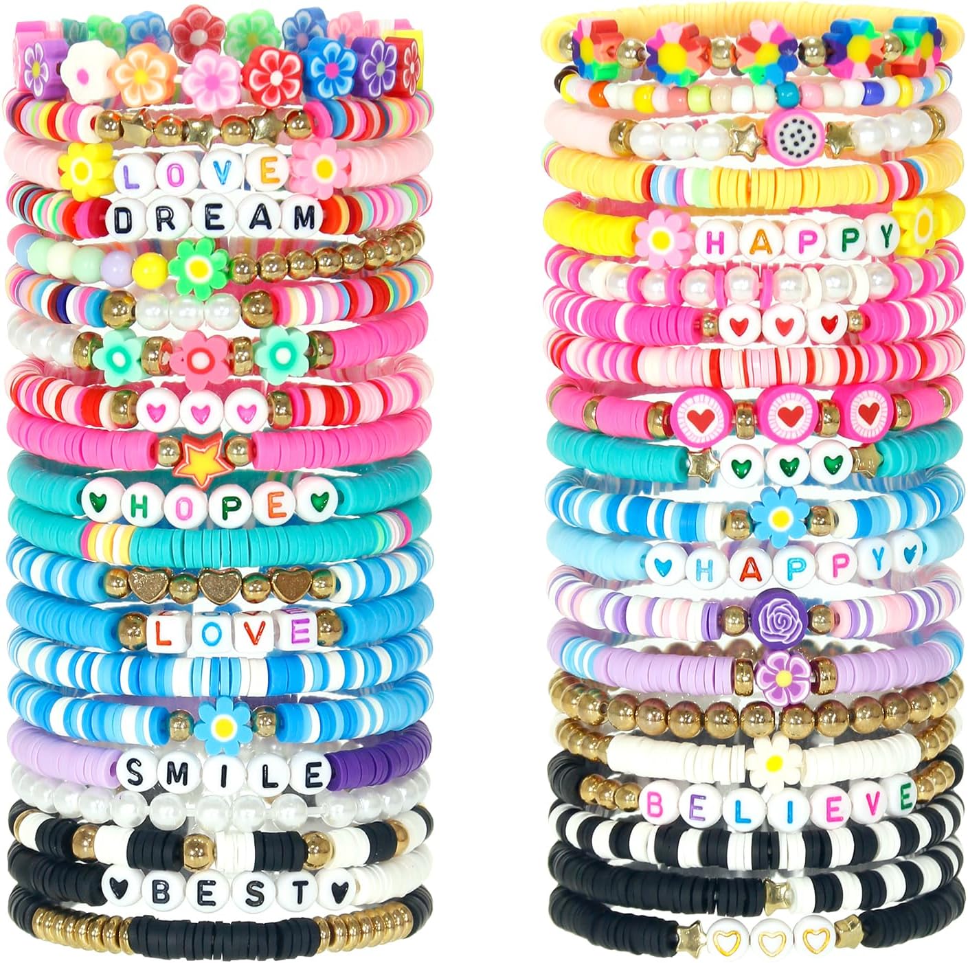 40 Pcs Bracelets for Women Stretch Stackable Elastic Layering Friendship Bracelet, Boho Summer Beach Jewelry Party Favors Gift Party Supplies