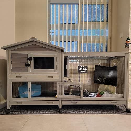 Bunny Cage Indoor and Outdoor Rabbit Hutch with Casters Waterproof