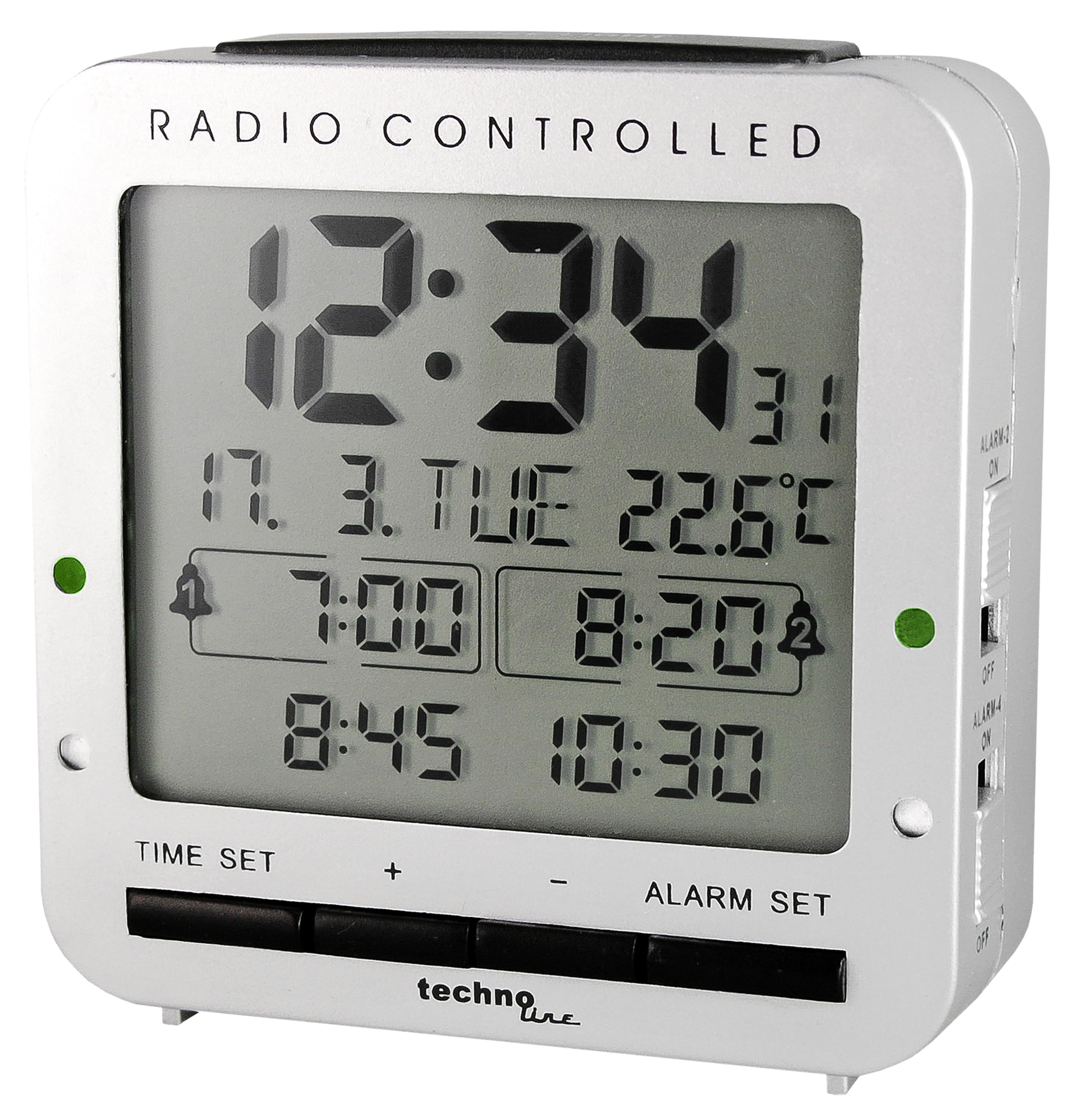 Technoline WT 245 Radio-Controlled Alarm Clock with 4 Alarm Clocks Silver