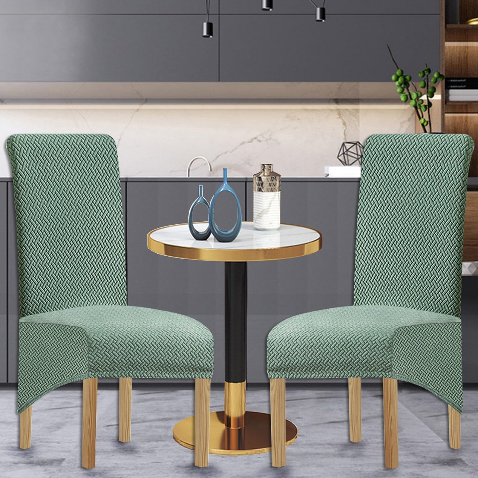 Coprisedie con Schienale Impermeabile Set da 6,Coprisedie da Cucina Elasticizzati Antiscivolo,Coprisedie per Sala da Pranzo Quattro Stagioni per Casa Cucina Banchetti Hotel(Dark Green)