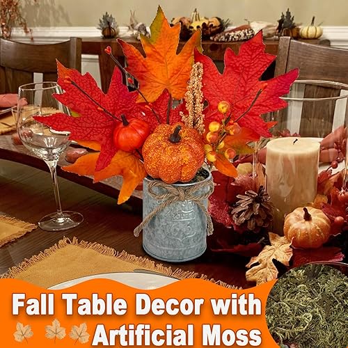 Miniatura 7 de Paquete de 2 decoraciones de otoño de 12 pulgadas, decoración de mesa de otoño, arreglo de calabaza con hojas de arce, trigo con bayas, musgo
