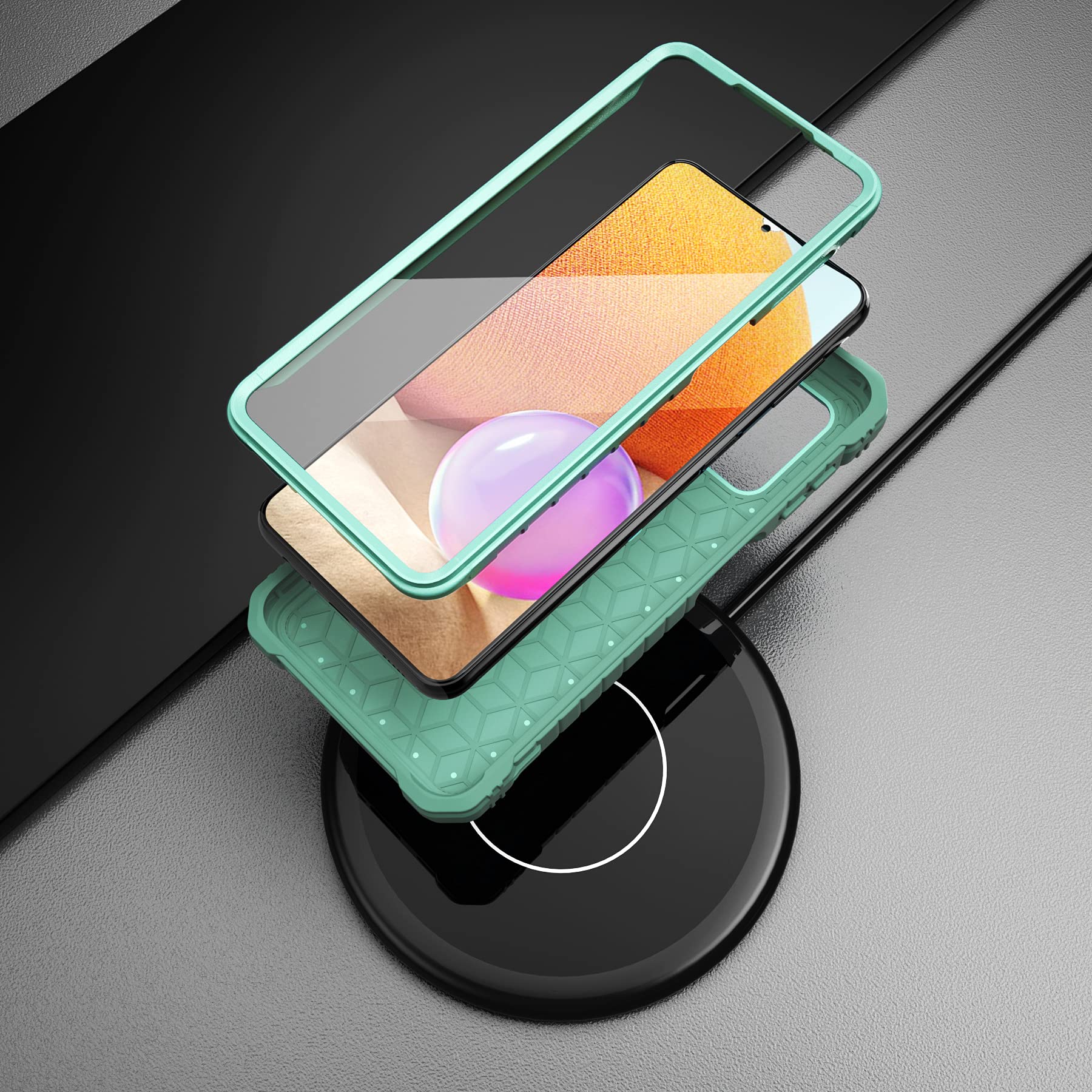 ExoGuard for Samsung Galaxy A32 5G Case, Rubber Shockproof Full-Body Cover Case Built-in Screen Protector and Kickstand Compatible with Samsung A32 5G Phone (): Green