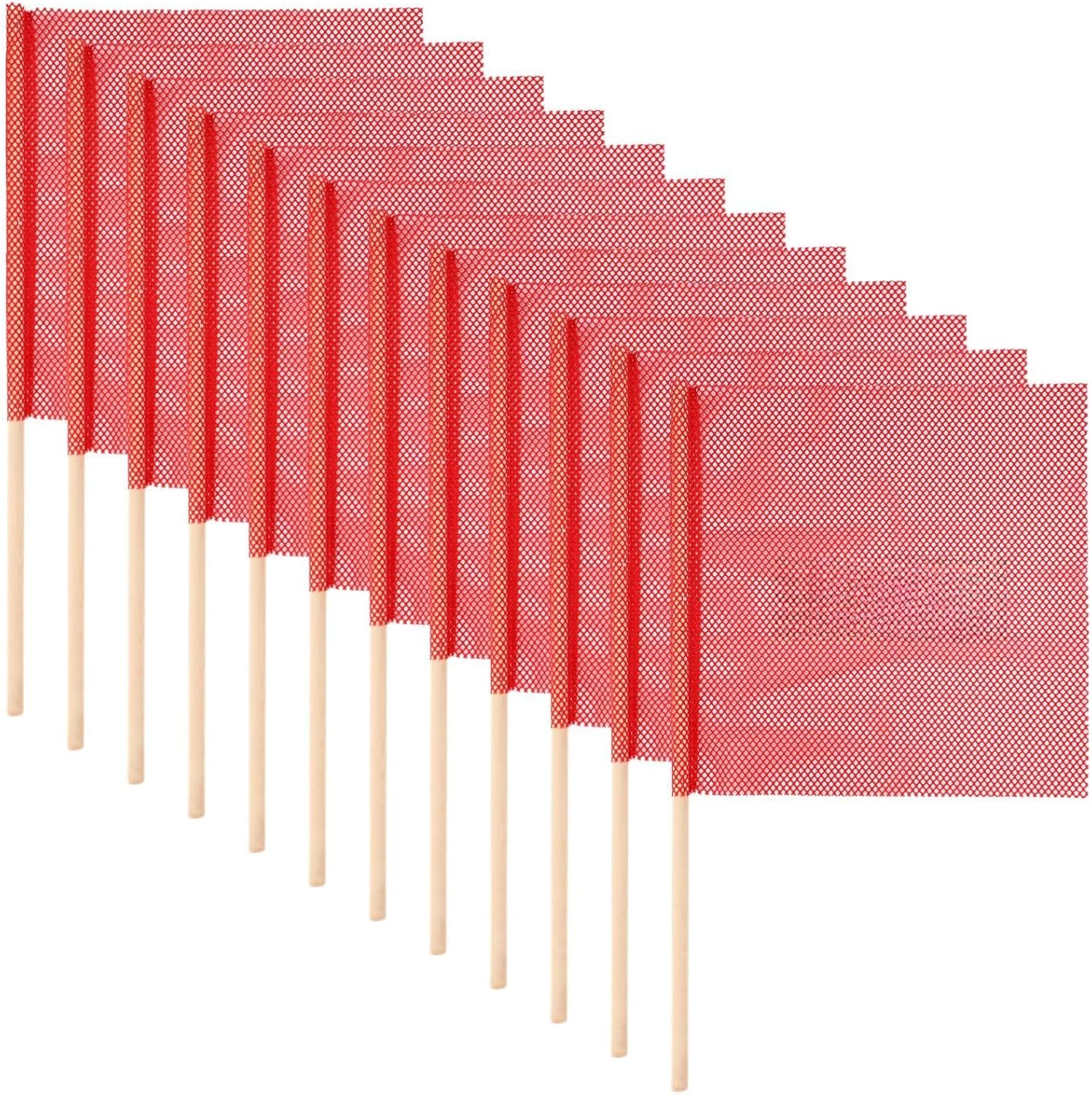 Traffic Safety Oversize Load Warning Signs, 12 Pcs Fluorescent Orange PVC Mesh Handheld Flags, Wood Poles, 18 X 18 Inch, for Large Events, Road Construction