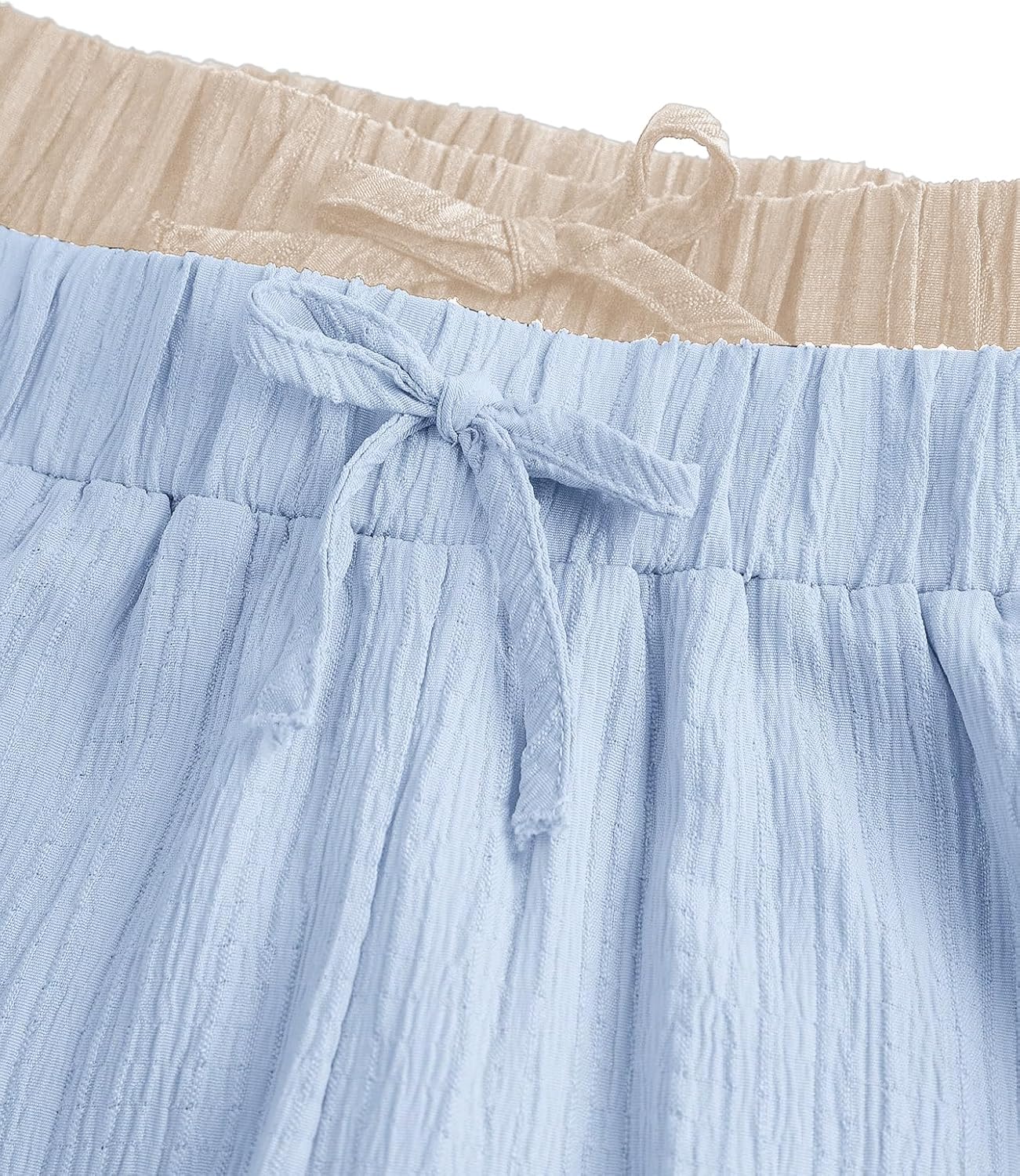 Girl's Linen Pants Elastic Waist Wide Leg Pants Beach Vacation Outfits Palazzo Trousers 2 Packs - Image 4