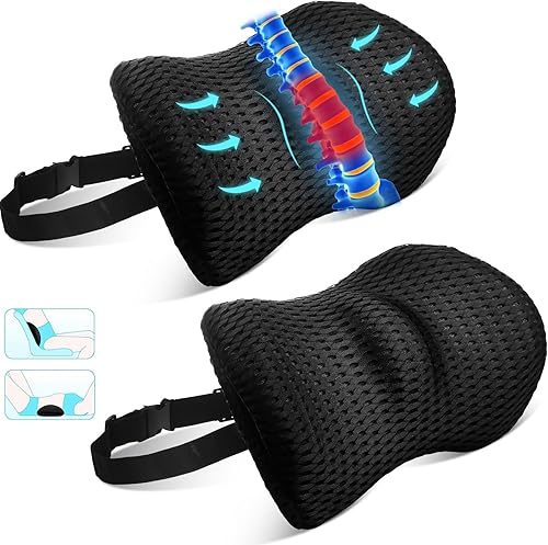 Menkxi 2 almohadas de apoyo lumbar de espuma viscoelástica para silla de oficina, cojín de espalda antideslizante para automóvil, ergonómica,