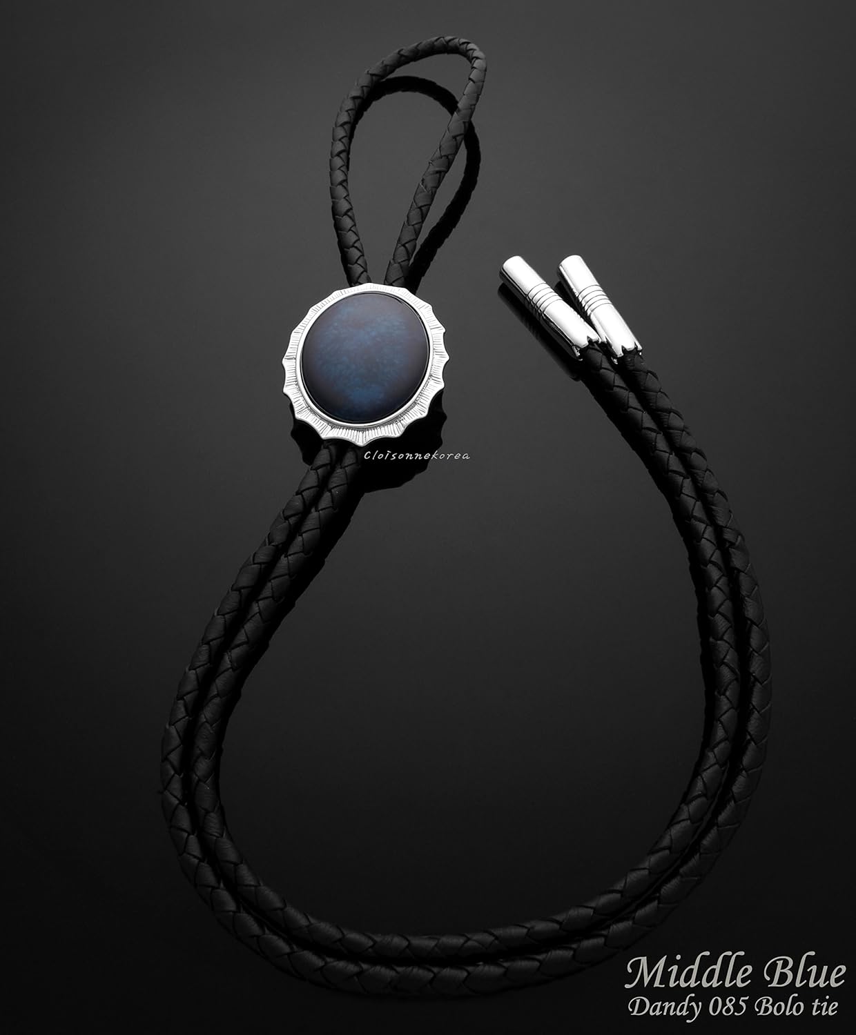 Bolo Tie Cloisonne Genuine Leather Dandy 085 Collection - Middle Blue
