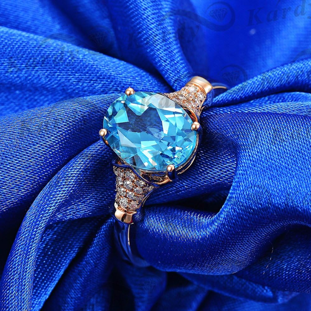 Kardy Amazing Fashion Design Swiss Blue Topaz 14K Rose Gold Diamond Band Engagement Wedding Ring for Women