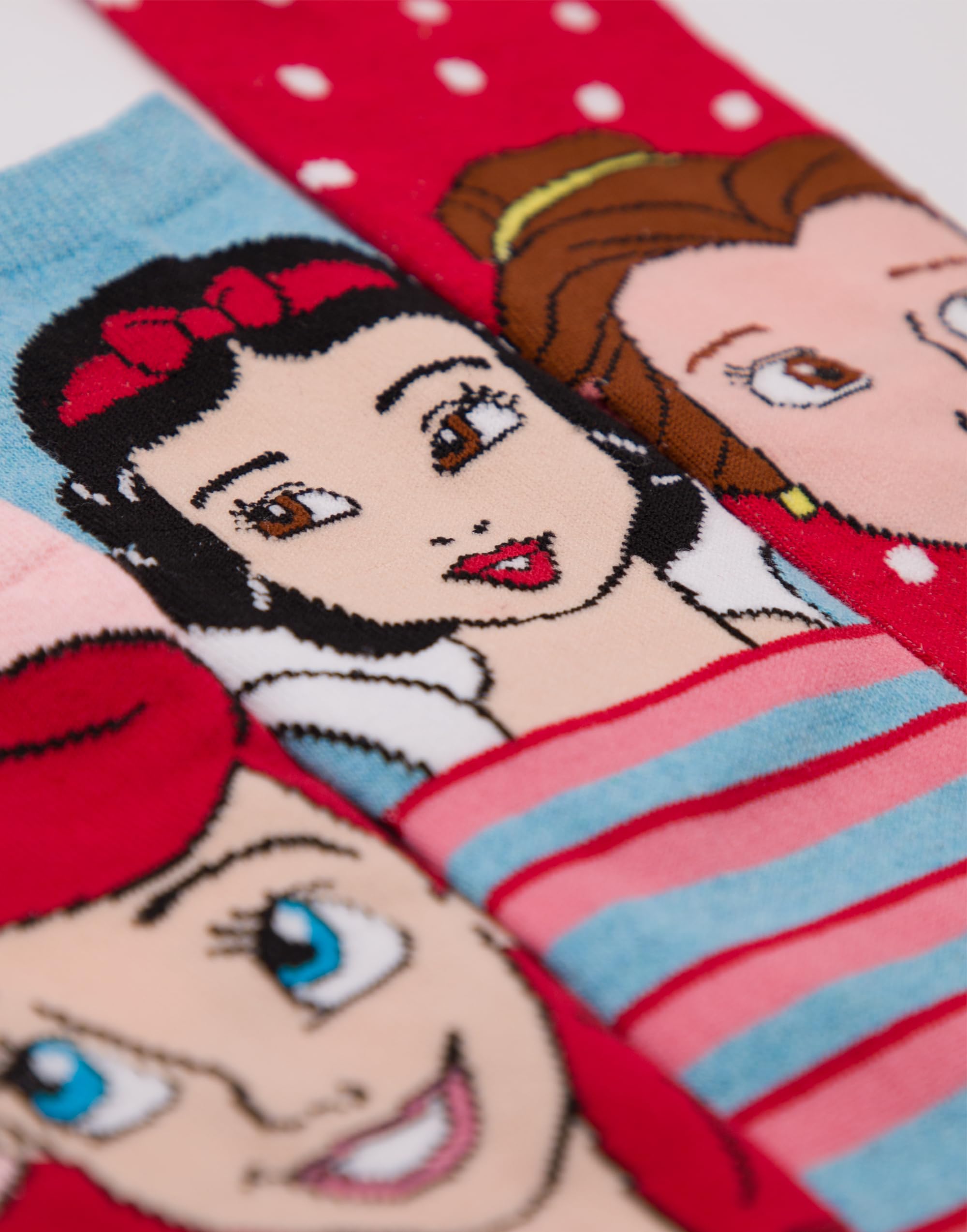 Disney Prinzessin Mädchen 6er Pack Socken | Kinder Mehrfarbige Charaktersocken | Schneewittchen Ariel Belle Rapunzel Grafik Schuhe | Komfortables Kindersocken-Set Bundle Film-Merchandise-Geschenk
