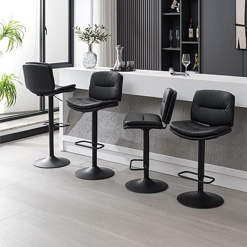 Miniatura 7 de Juego de 2 taburetes de bar giratorios tapizados de doble capa con respaldo, taburete de bar ajustable de 24 a 32 pulgadas, taburetes de bar de piel