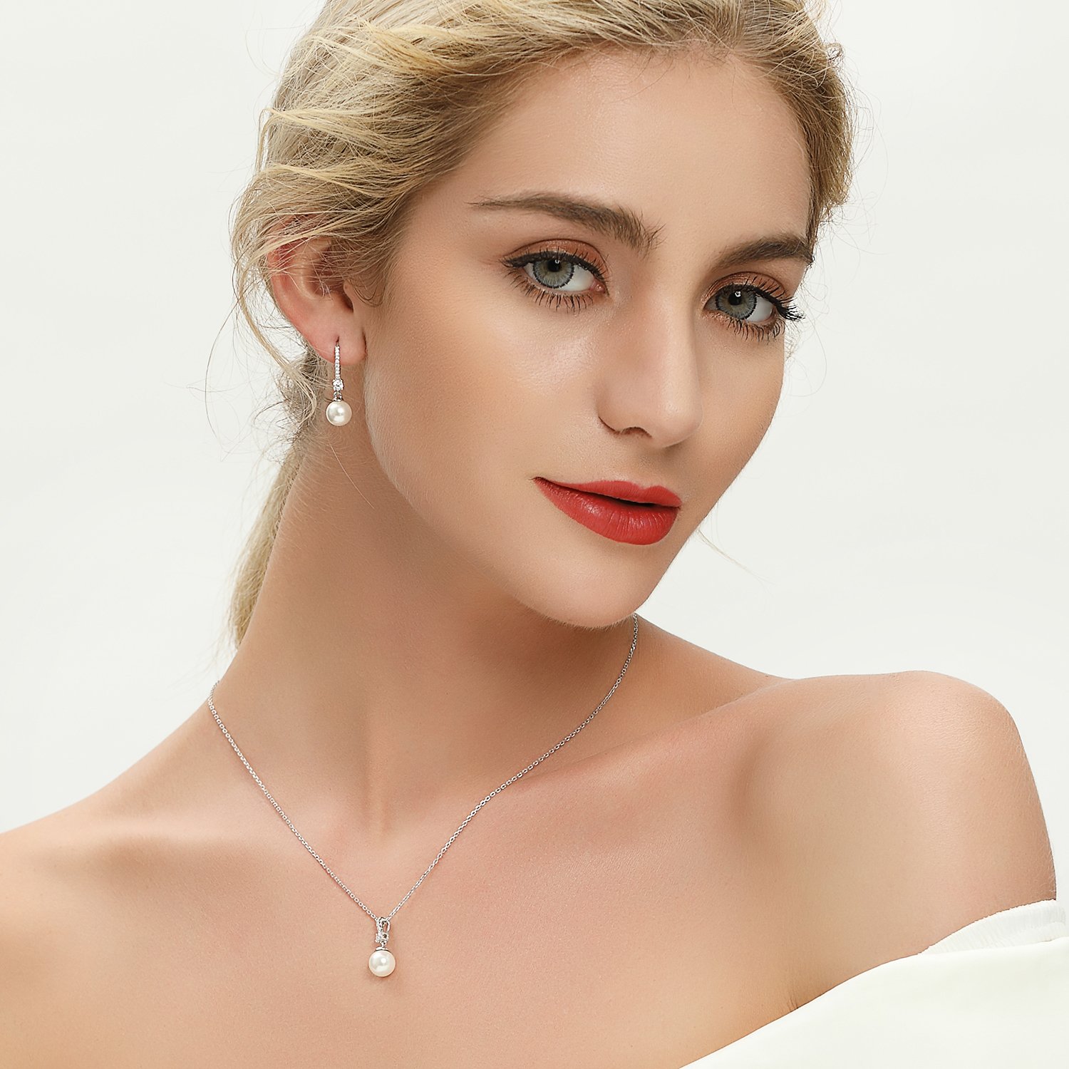 JO WISDOM Perlen Ohrringe Perlenohrringe Sterling Silber 925 Hängend Ohrringe mit 8MM Weiß/schwarz Perlen mit AAA Zirkonia