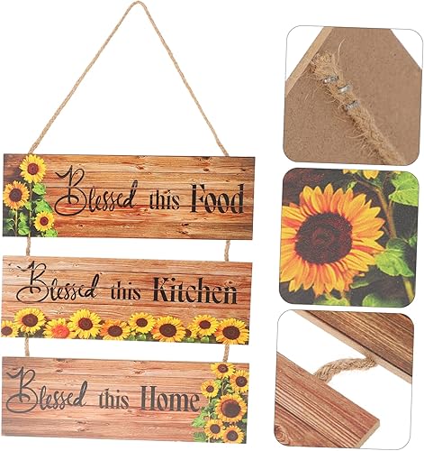 Miniatura 2 de IMIKEYA 5 Sets Wooden Sign Wooden Wall Decor Wall Plaque Front Door Signs Home Decoration Sunflowers Wood Signs Wood Blessing Sign Wood Wall Decor