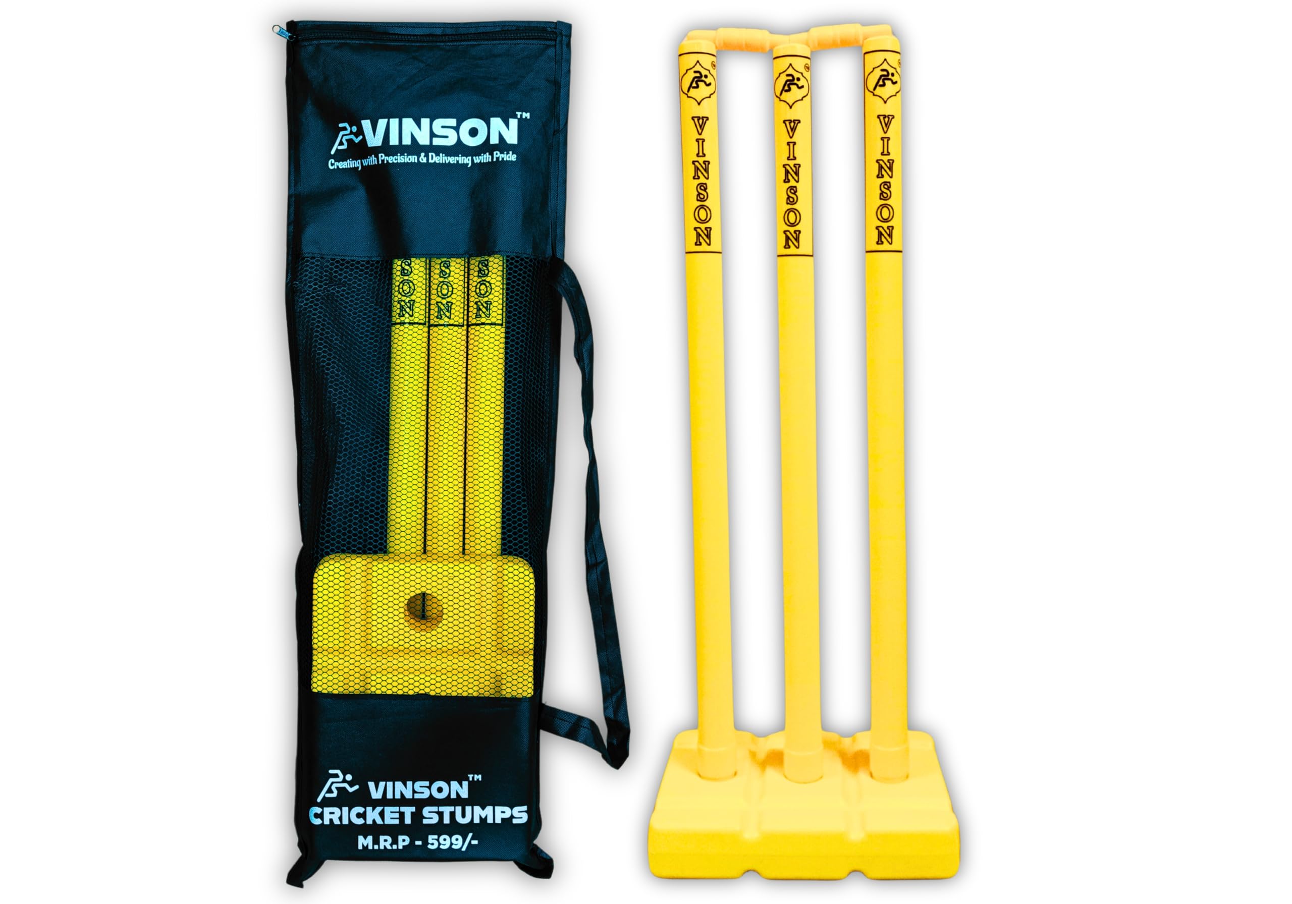 Vinson Senior Heavy Duty Cricket Stumps Set with Zipper Carry Bag for Kids & Adults, Color - Yellow, Weight - 750 gm, No Water/Mud Needed to Increase The Weight of The Base. (B0CVJ238RP) Amazon Price History, Amazon Price Tracker