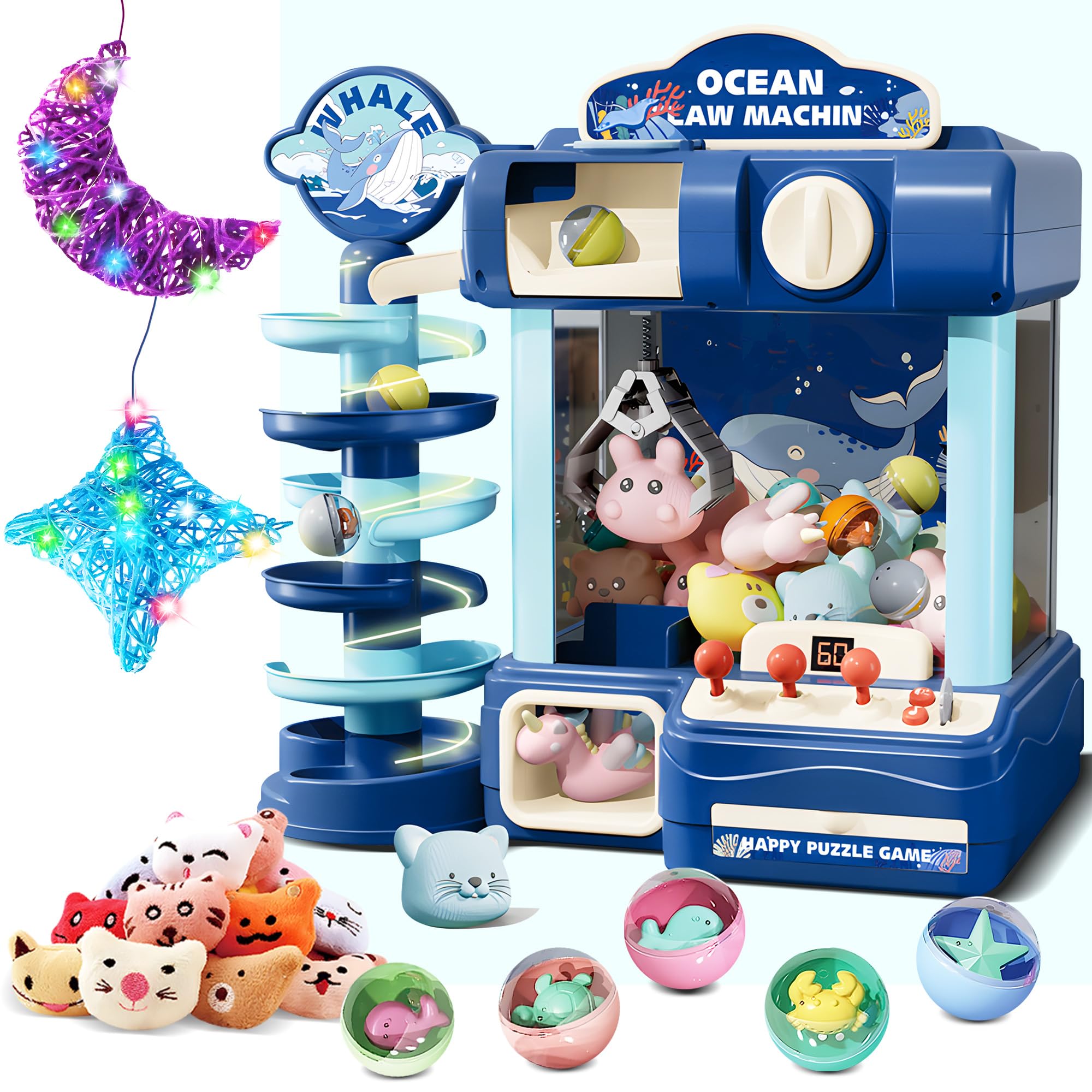 ROHSCE Kids Claw Machine and 3D String Art Kit Set – Arcade Game Toy with Lights, Sound and DIY Lantern Crafts for Boys and Girls, Perfect Birthday