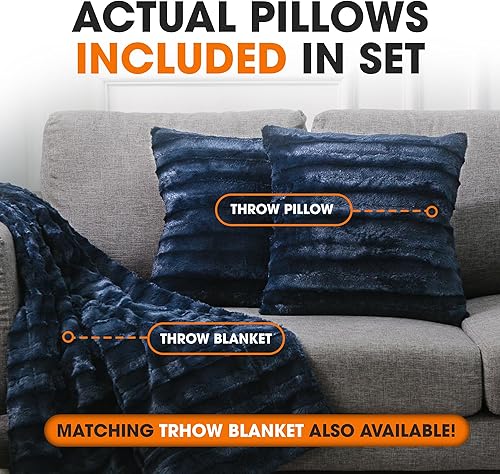 Miniatura 2 de Cheer Collection Almohadas de piel sintética, almohadas decorativas para sofá y cama, lavables a máquina, 16 x 16 pulgadas, color azul (juego de 2)