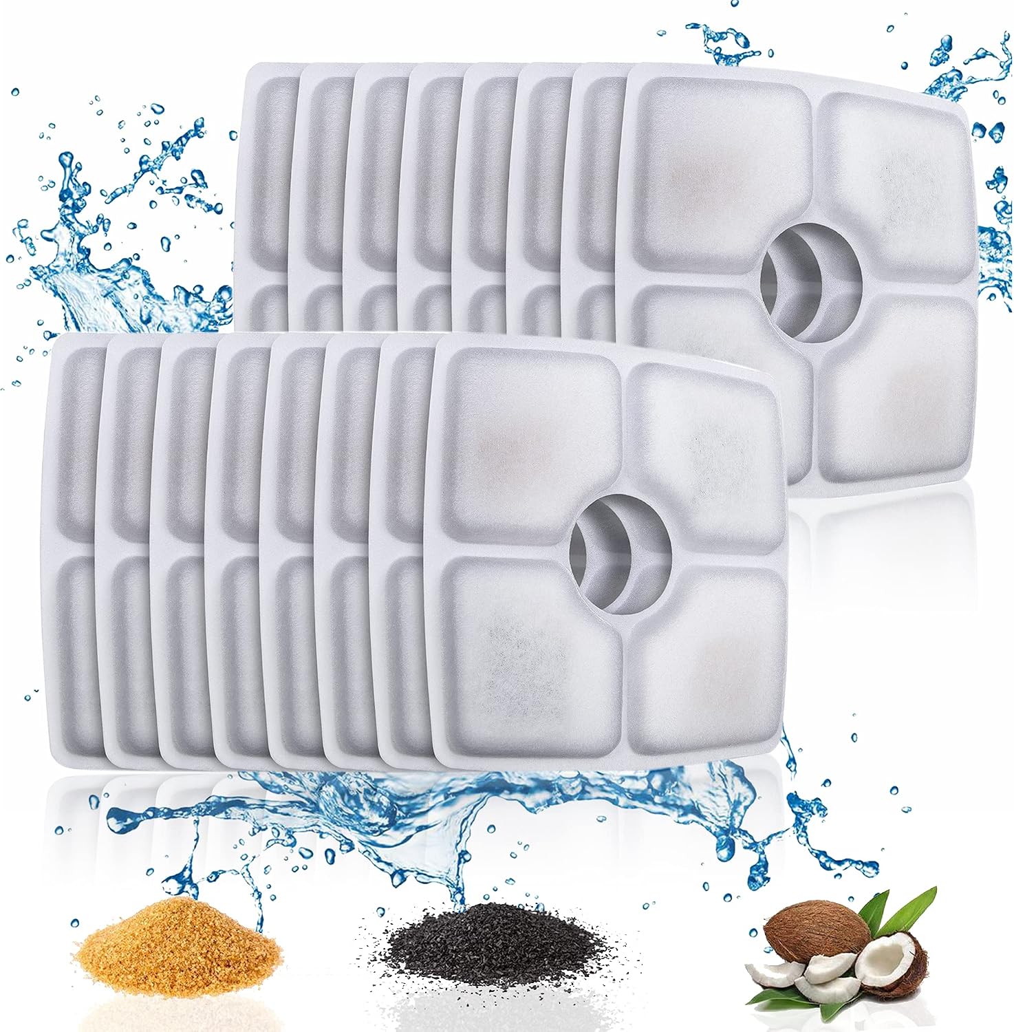 ITidyHome 16 Pack Cat Water Fountain Filters of Pet Fountain Replacement Filter, for Most 84oz/2.5L Automatic Pet Cat Dog Water Fountain Dispenser