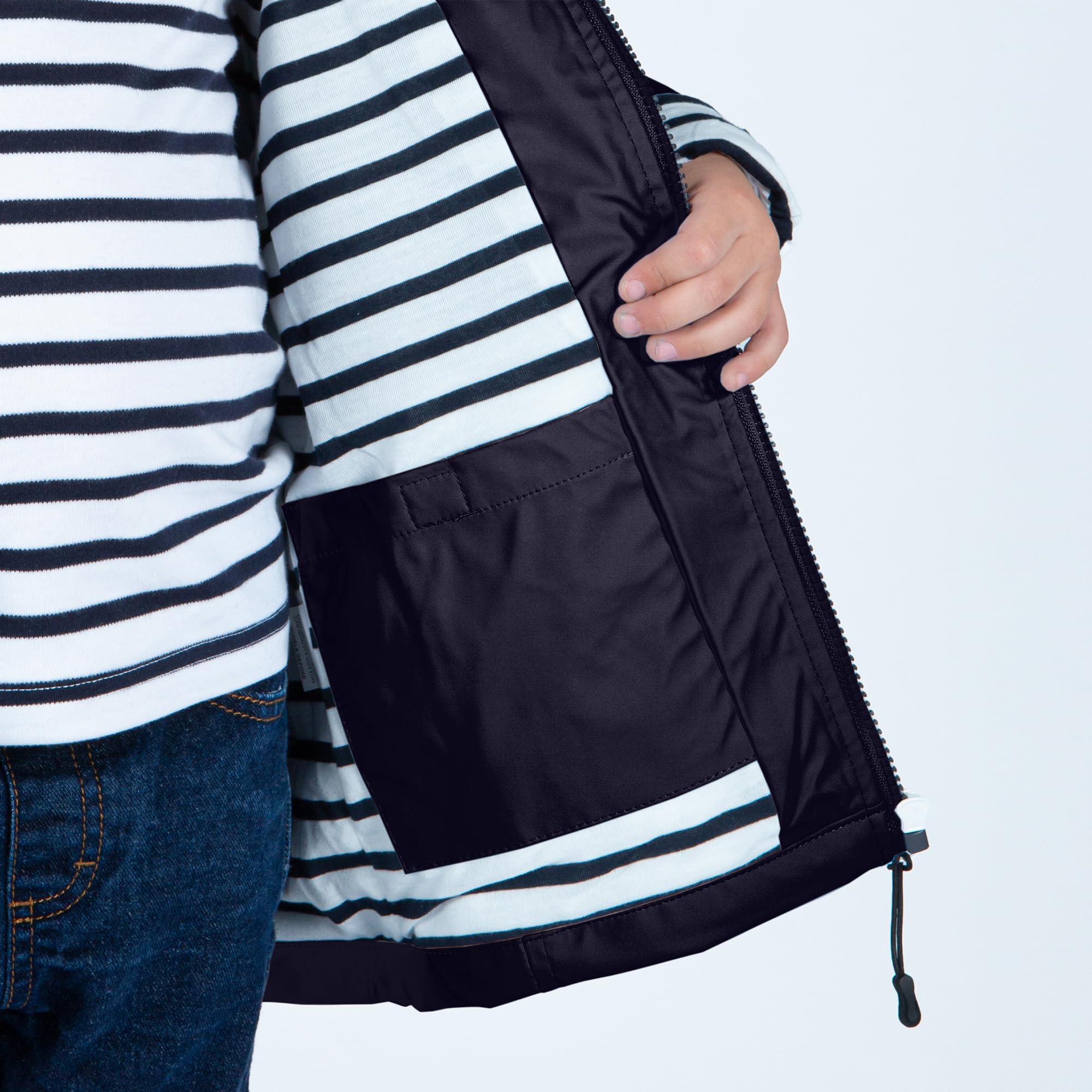 Breizh Ocean - Impermeabile Bambino Ragazzo o Ragazza, Da 1 a 14 anni, Marchio Francese LANNION, Giacca Impermabile Bambino con Interno A Righe con Cappuccio Elasticizzato - Disponibili Taglie Grandi