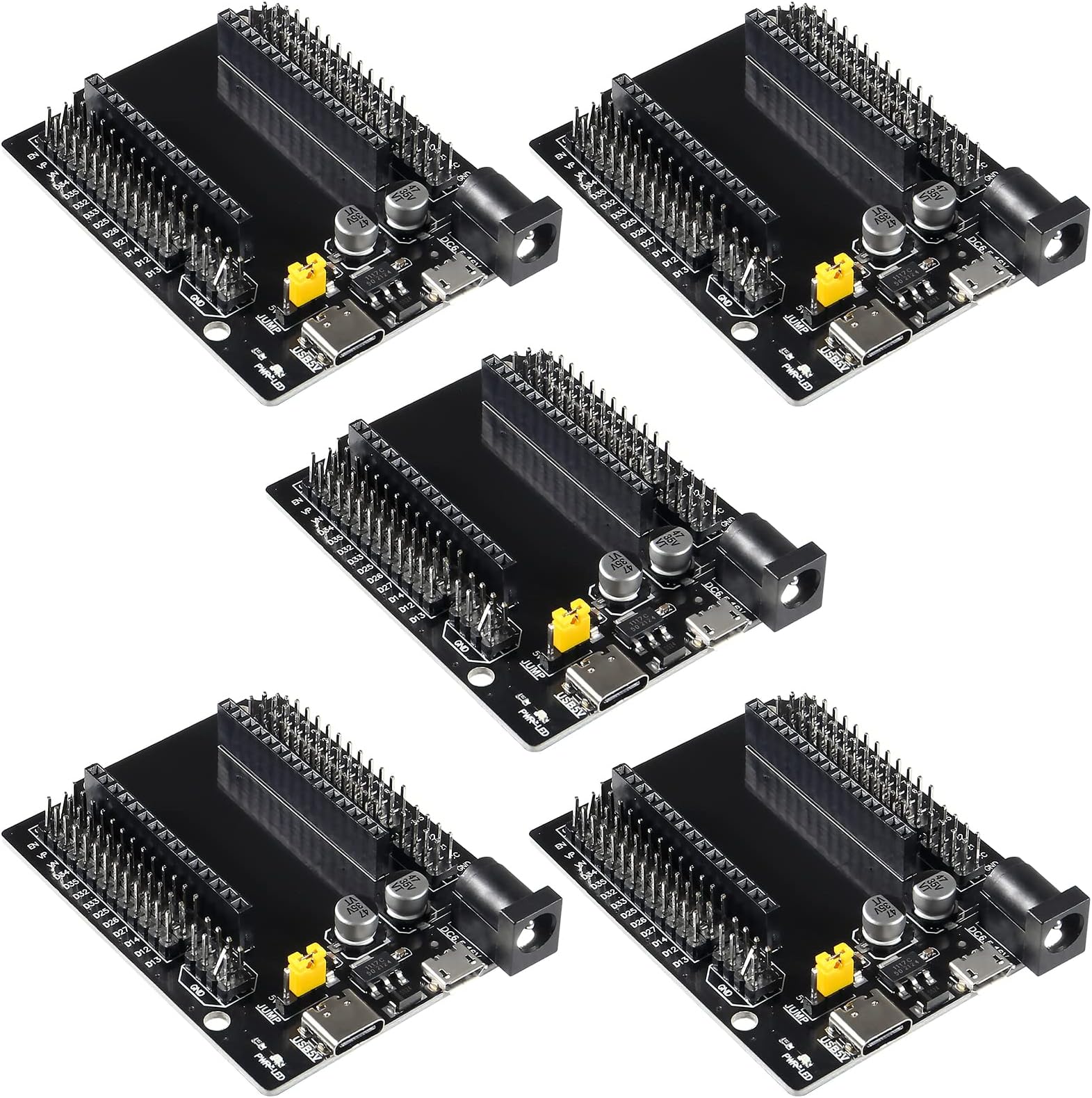 5Pcs ESP32 Development Board GPIO Breakout Board 30Pin Type-C Micro USB Dual Interface ESP32 Shield 30P Ultra-Low Power Dual Core ESP32-DevKitC-32 ESP-WROOM-32 ESP-32 ESP-32S Expansion Board