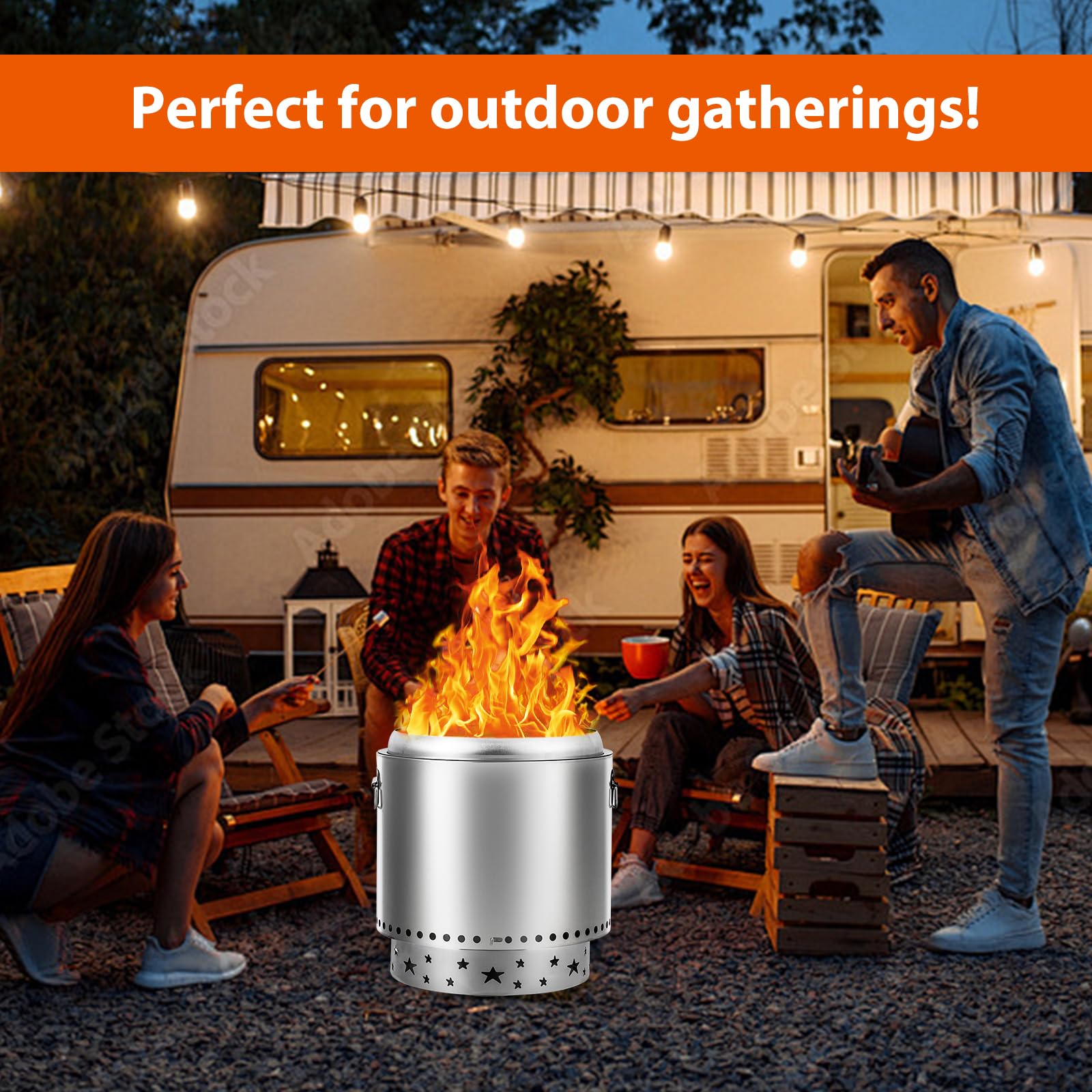 Braciere da Esterno Senza Fumo con Interruttore dell'Aria, 27” Acciaio Inossidabile per Esterni, Portatile per Campeggio all'aperto in Patio