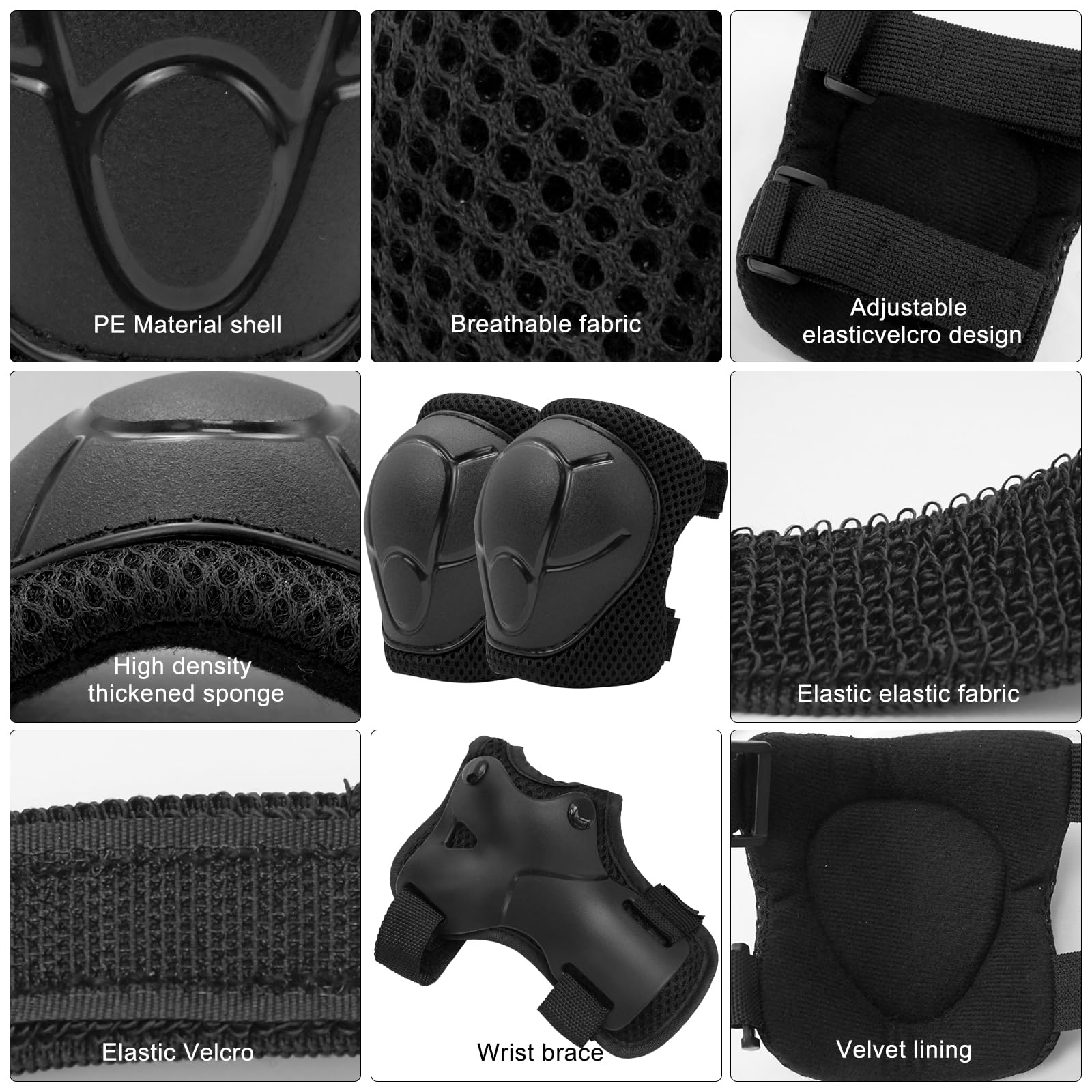 Protection Velo Enfant 3 ans Genouillères pour Enfants Ensemble de Protection Patins à Roulettes Coudières Protège-Poignets Noir