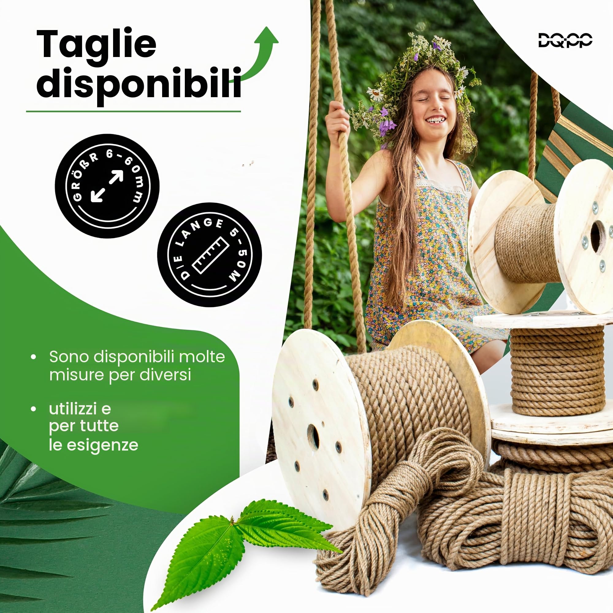 DQ-PP Corda di Iuta | Lunghezza 5 metri | Diametro 40 milimetri | Naturale e Biodegradabile Juta | Decorazioni Yuta | Tiragraffi