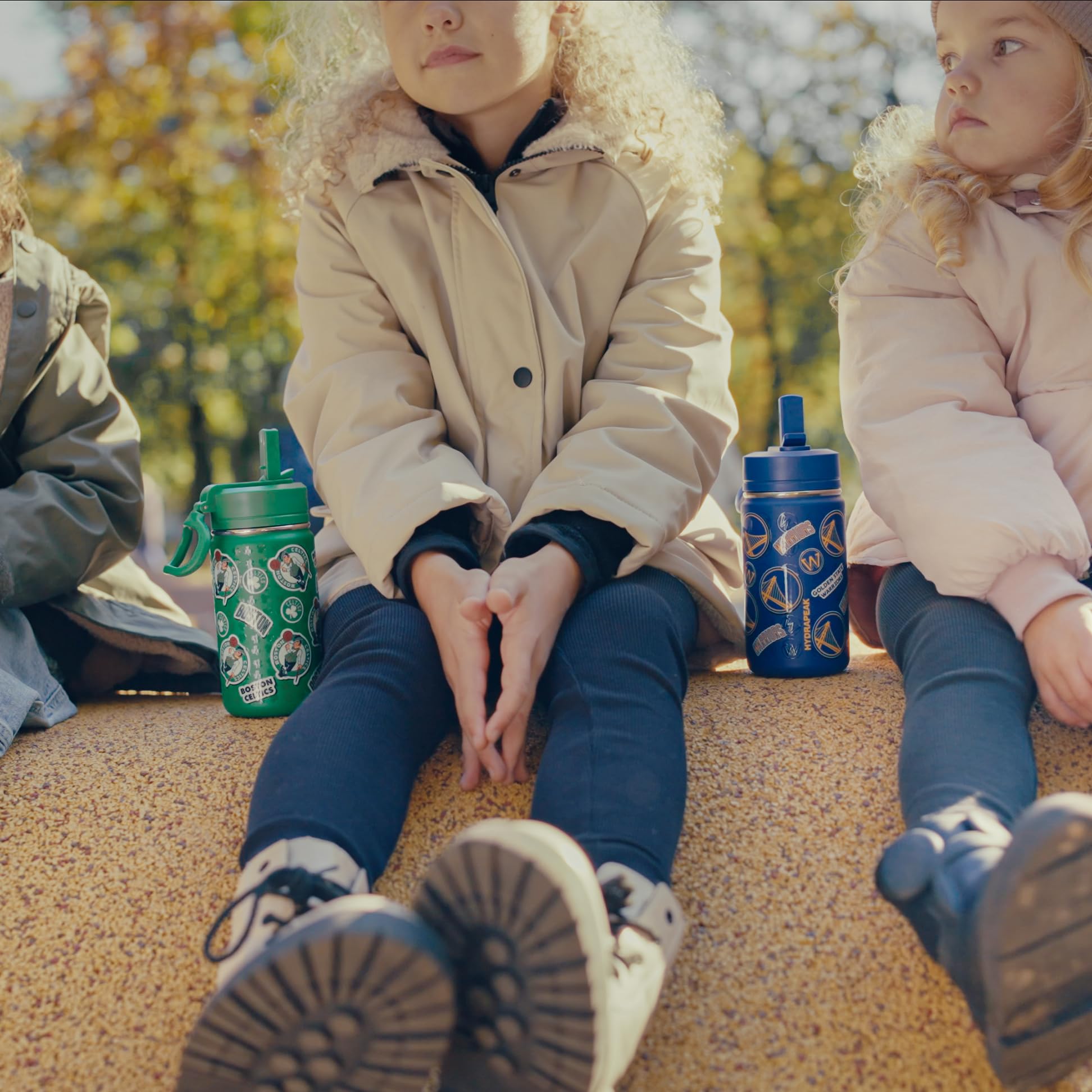 Hydrapeak NBA Minnesota Timberwolves Mini-Wasserflasche für Kinder, Edelstahl, mit Strohhalm-Deckel und flexiblem Griff, doppelwandig, isoliert, auslaufsicher, 400 ml