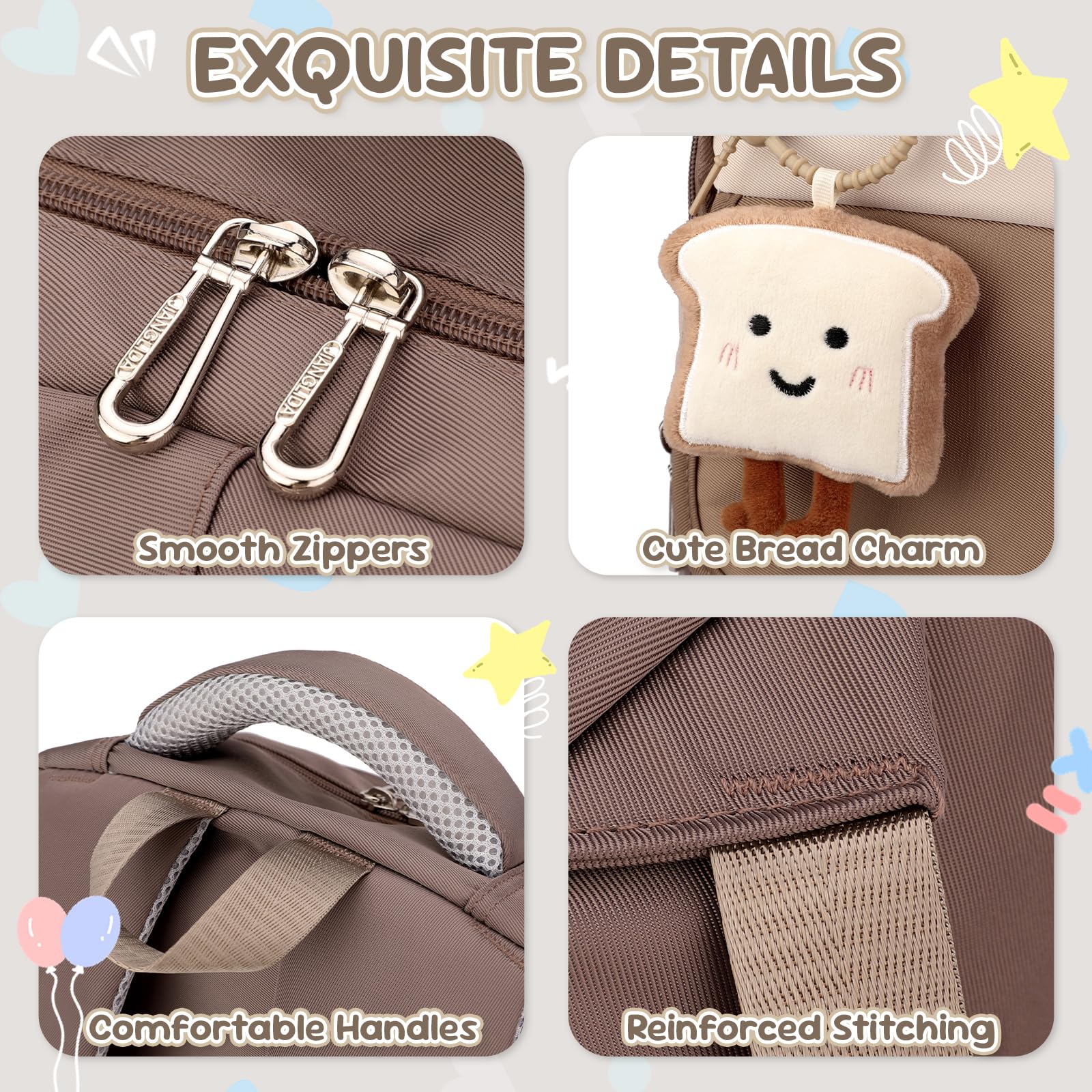 Amythe Schulrucksack Mädchen 36L Schultasche Set mit Umhängetasche, Schulranzen für 3. bis 7. Klasse, Braun