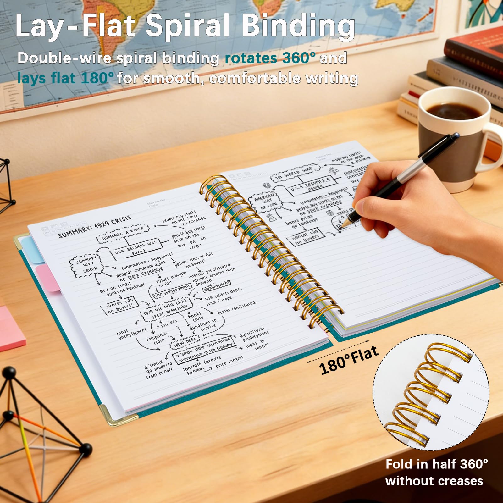 Cuaderno en espiral de tapa dura con separadores y pestañas extraíbles, 8 x 10 pulgadas, cuadernos de 5 temas para el trabajo, cuaderno de rayas universitarias, diario B5 con rayas brillantes