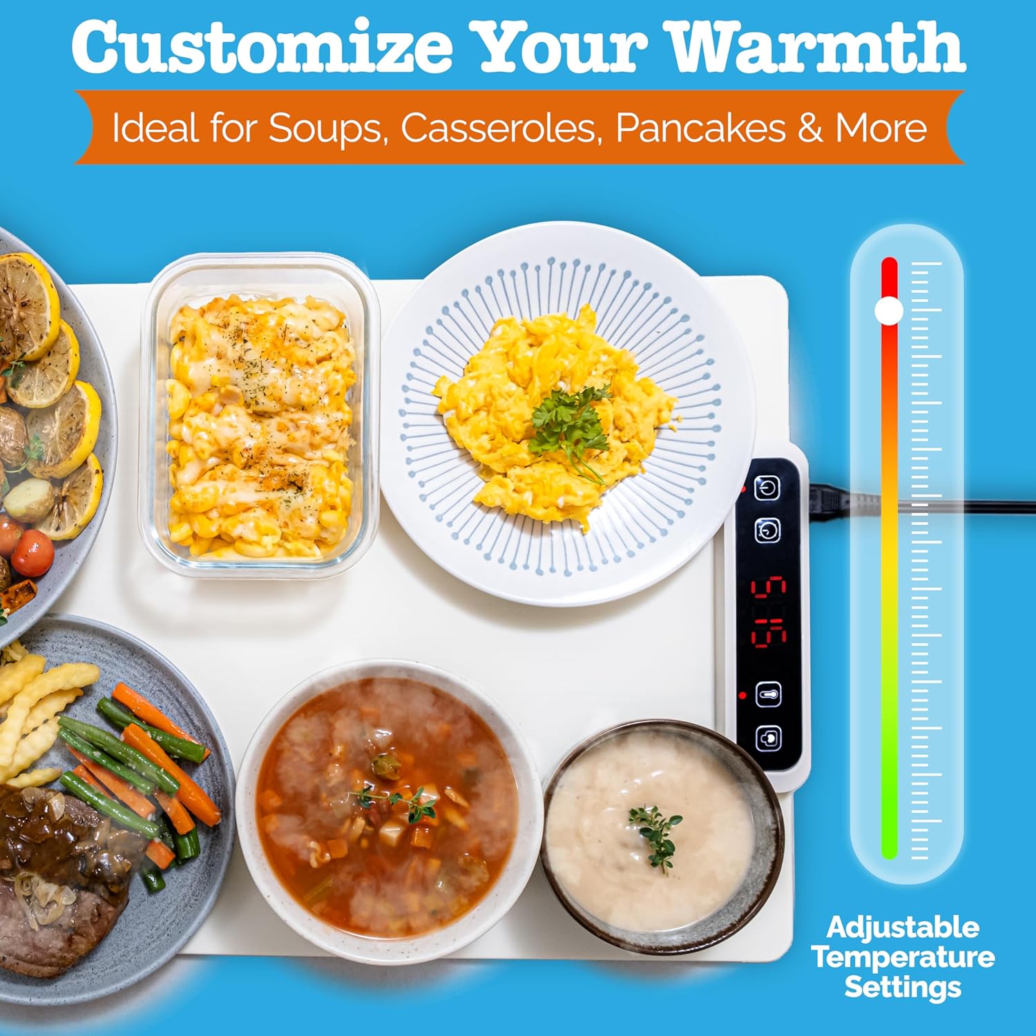 Electric Warming Mat for Food – Full-Surface Food Warming Mat, Adjustable Temperature, Black Mitten Holders, Easy to Clean, Kitchen Countertop Secure