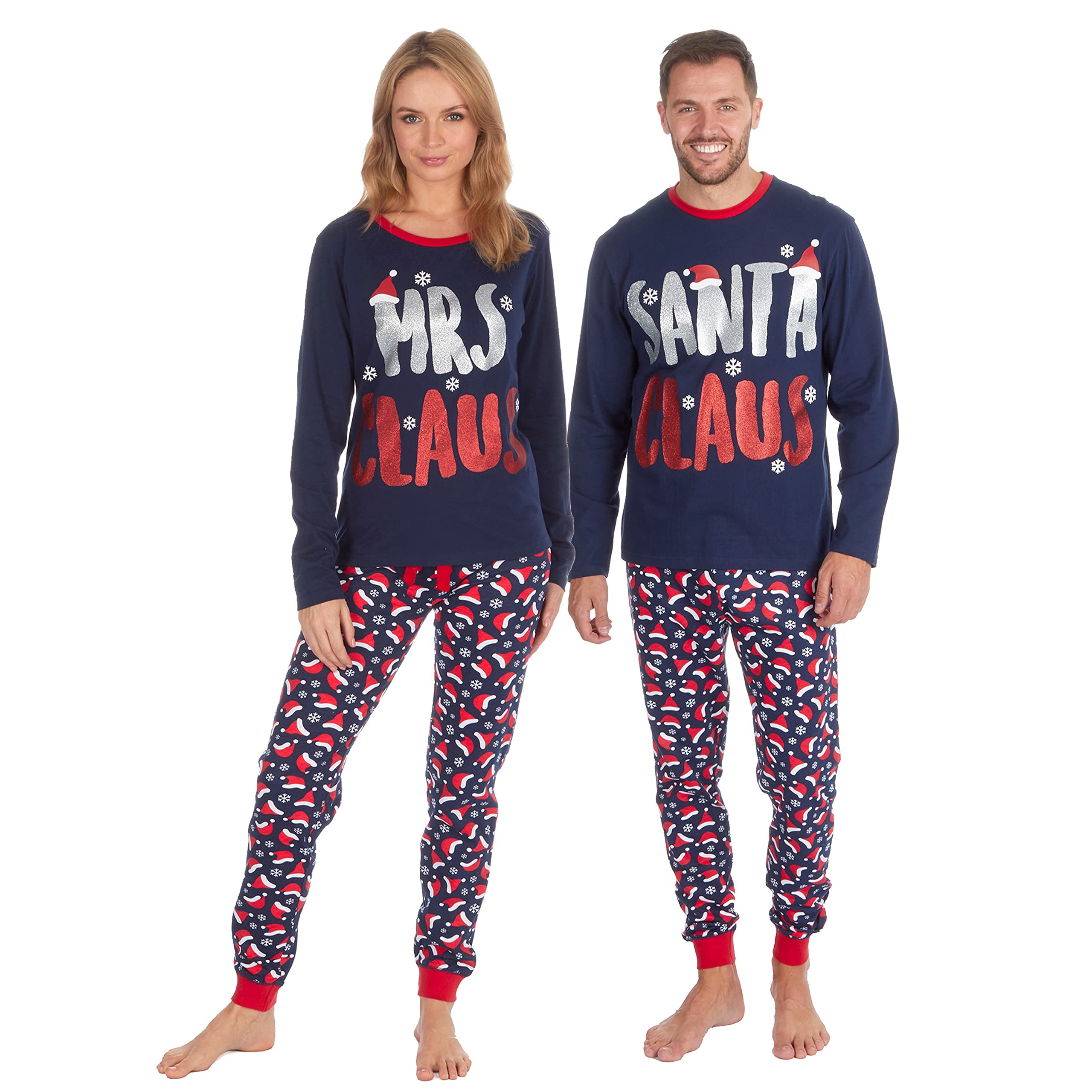 Metzuyan Women's Navy Unisex & Mens Xmas Theme Pyjama Set Christmas Patterned M-L