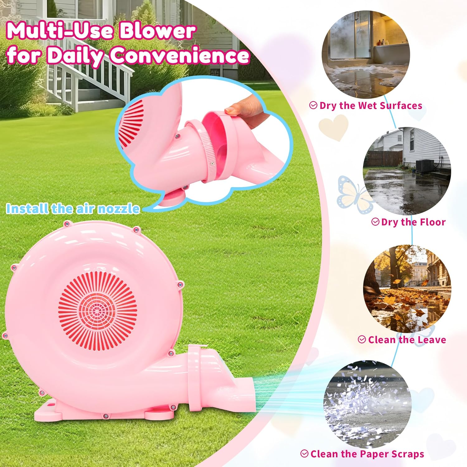 Inflatable Air Blower, Bounce House Blower, Portable Blower for Bouncy Castle, Water Slide Park, Powerful Electric Blower Fan Pump for Inflatables Indoor Outdoor (470W 0.63HP)