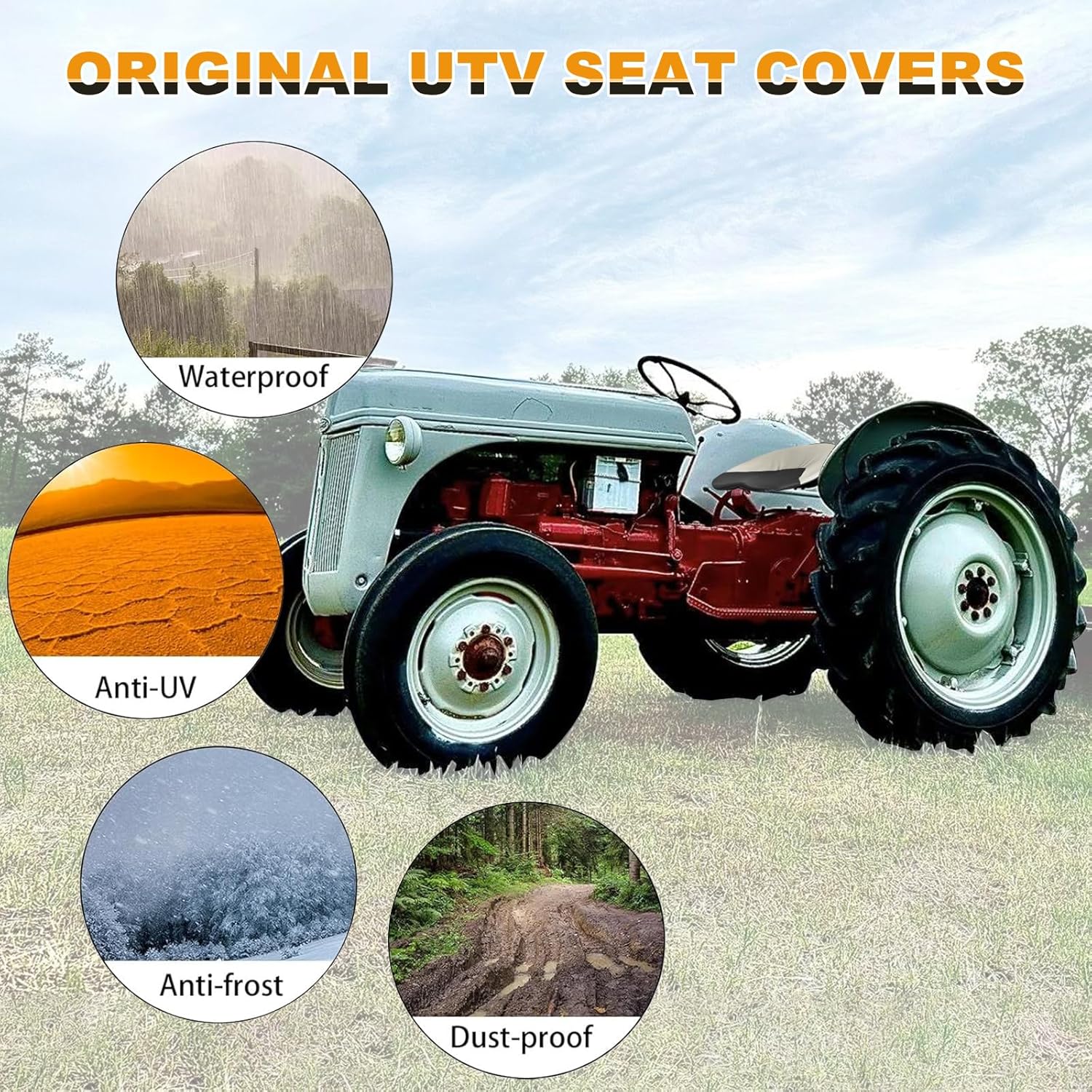 19" Seat Cover Compatible with Ford Tractors NAA, Jubiee, 600, 601, 800, 900, Heavy Duty Leather Seat Cover, White and Charcoal