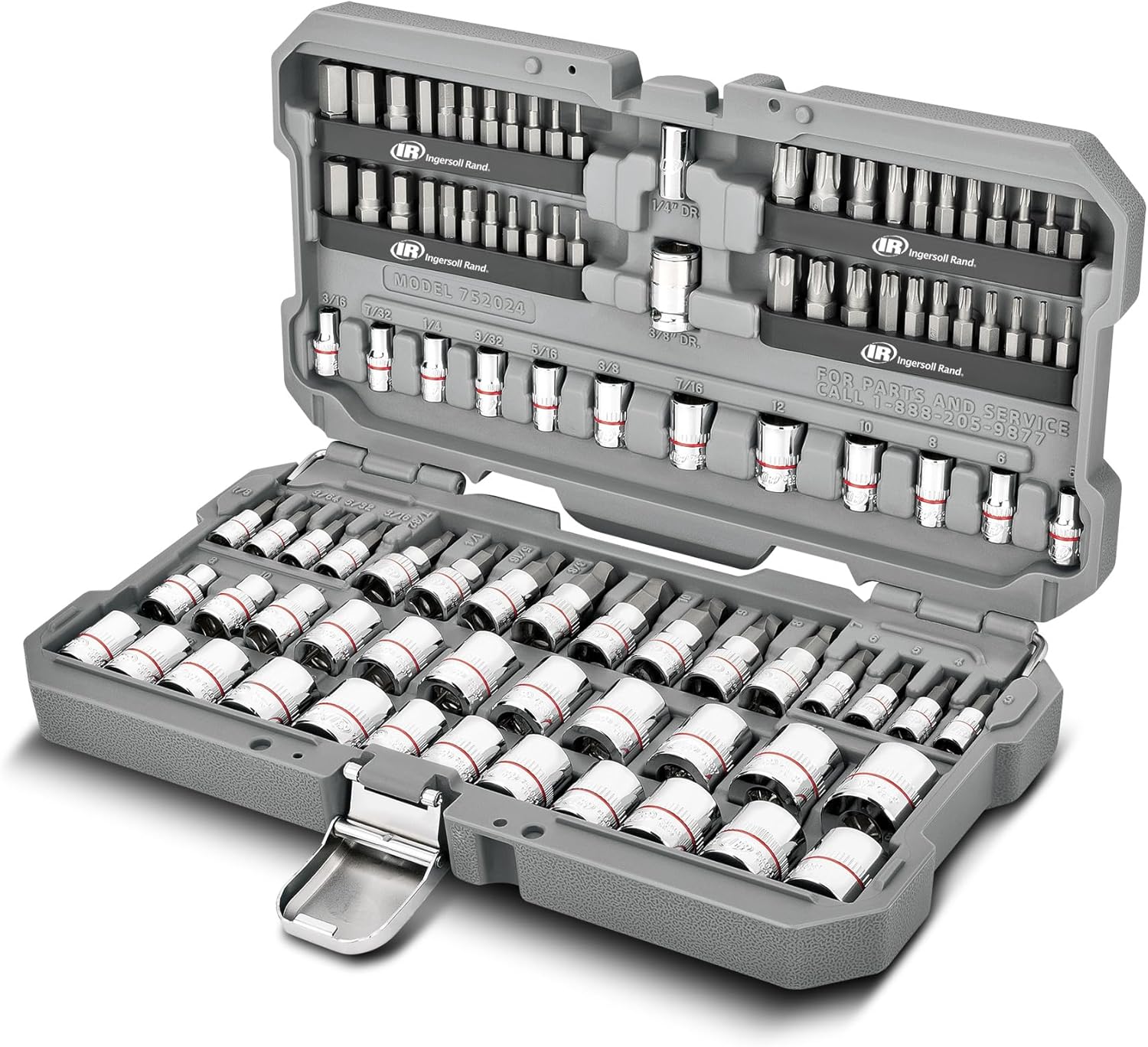 Ingersoll Rand 101 Pc. 1/4 & 3/8" Dr. Master Non-Slip Socket & Bit Set, Industrial Grade S2 Alloy Steel Bits W/ Mirror Polished CR-V Sockets, Premium Knurling and Heavy-Duty Portable Storage Case
