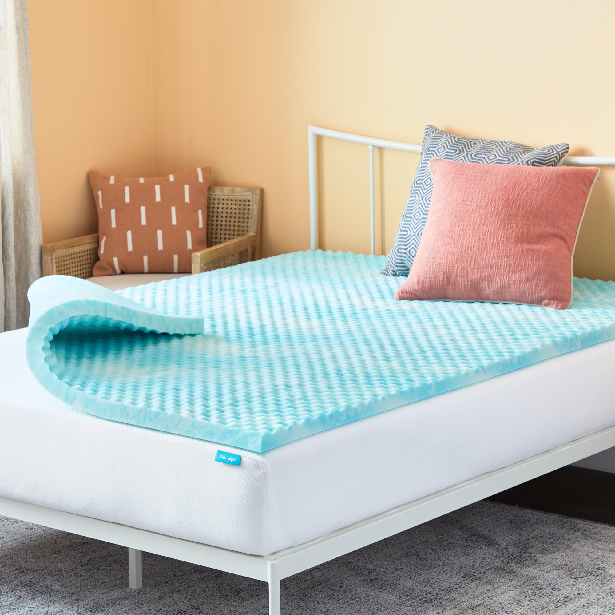 Linenspa 2 Inch Gel Memory Foam Mattress Topper – Egg Crate Style, Reversible for two feels – Promotes Airflow &amp; Relieves Pressure Points – Twin XL