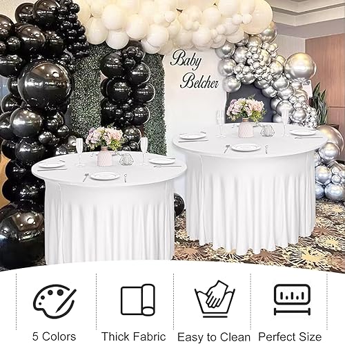 Miniatura 7 de Paquete de 4 faldas de mesa de elastano de 6 pies para mesa redonda, de elastano, ajustables, para mesa redonda de 72 pulgadas, mantel lavable para