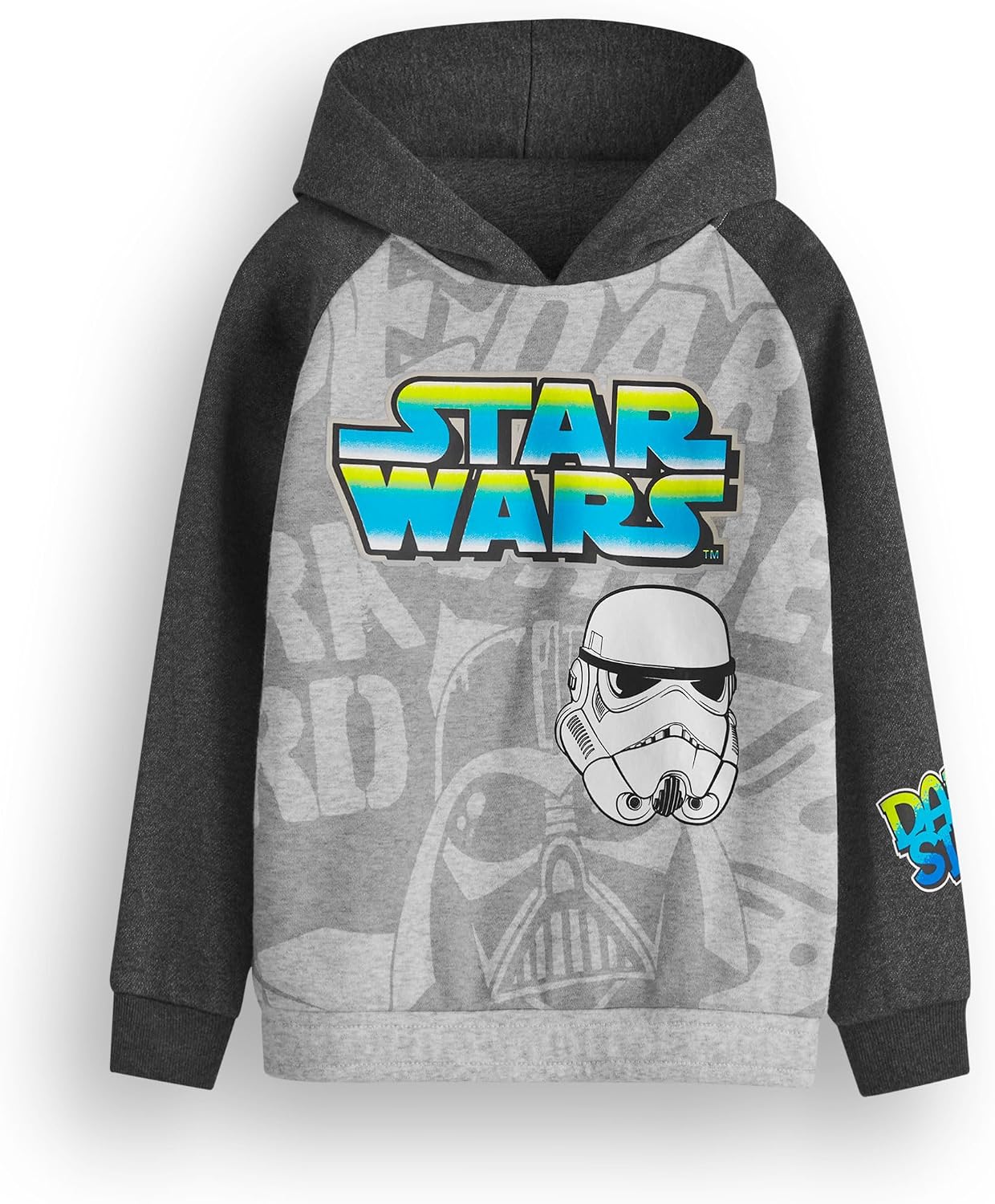STAR WARS Boys Hooded Sweatshirt | Kids Two Tone Graphic Hoodie in Grey | Sci-fi Movie Film Character Merchandise Gift