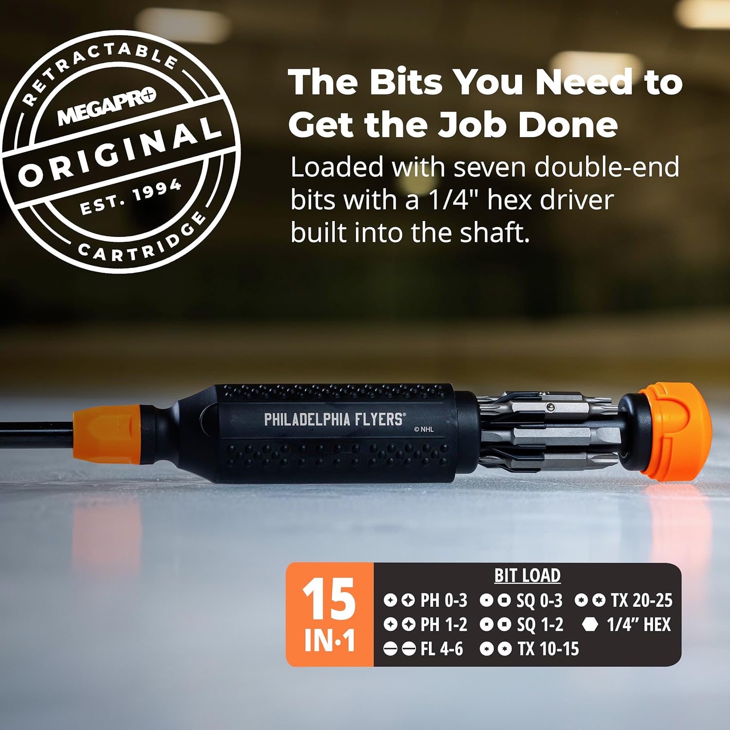 MEGAPRO® NHL® Team Edition Multi-bit Screwdriver | Officially Licensed NHL® Gear | Durable, Ergonomic, Pro-Grade Screwdriver (Philadelphia Flyers®)