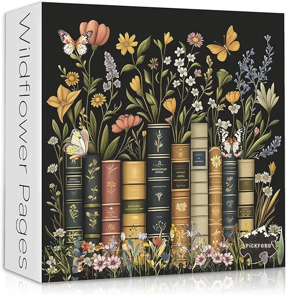 Wildflowers Puzzles for Adults 1000 Pieces, PICKFORU Wildflower Pages Jigsaw Puzzle, Vintage Book Puzzles for Book Lover, Plant Floral Flowers Puzzle as Home Decor