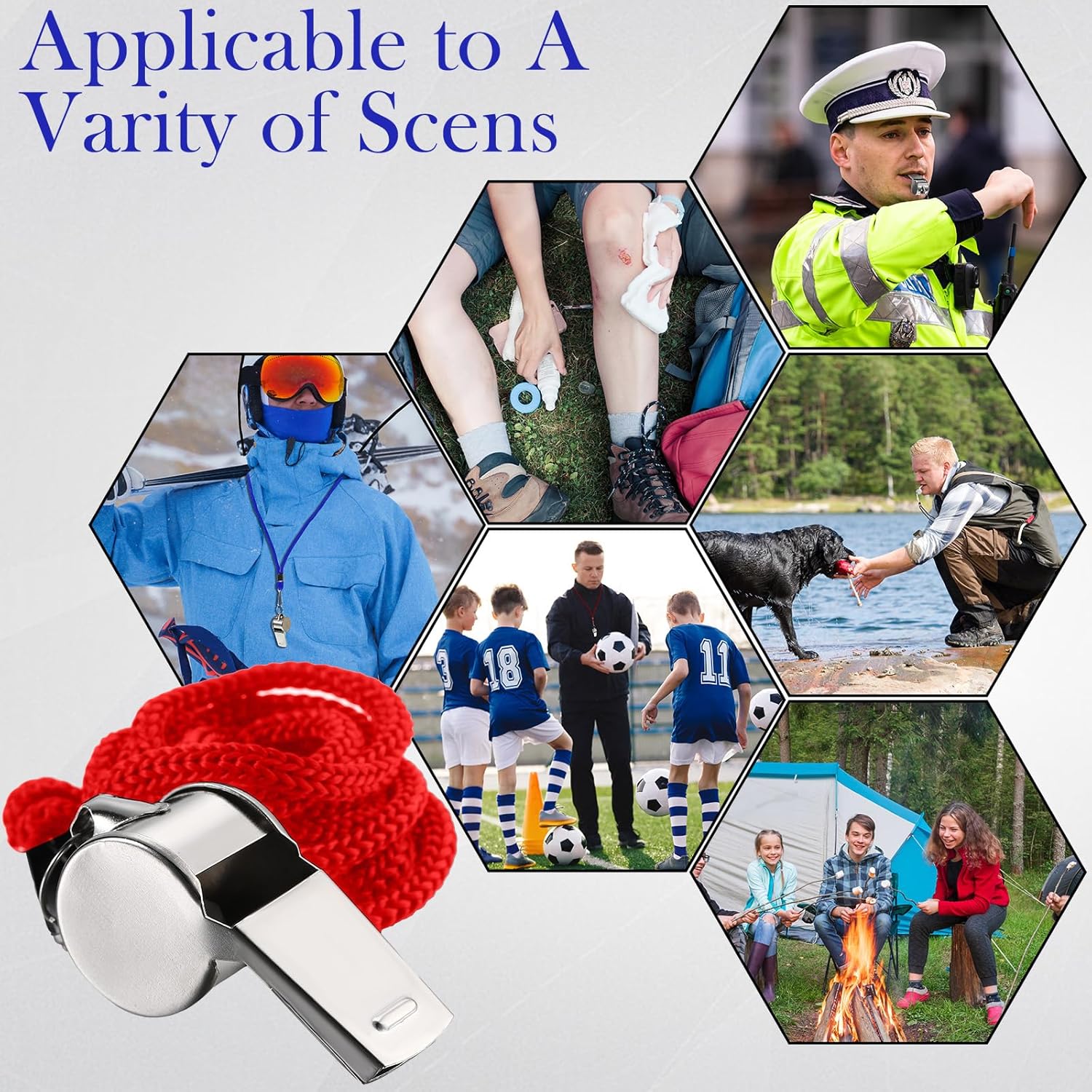 Kingdder 100 Pcs Metal Referee Whistle Bulk for Coach Whistles for Adults with Lanyard Stainless Steel Sports Whistle Emergency Loud Sound Whistle for Teachers Polices School Sports