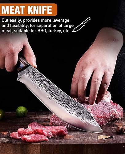 Miniatura 2 de Juego de 3 cuchillos de carnicero forjados a mano, cuchillo de carne muy afilado, cuchillo de chef serbio para cortar carne, cocina, barbacoa,