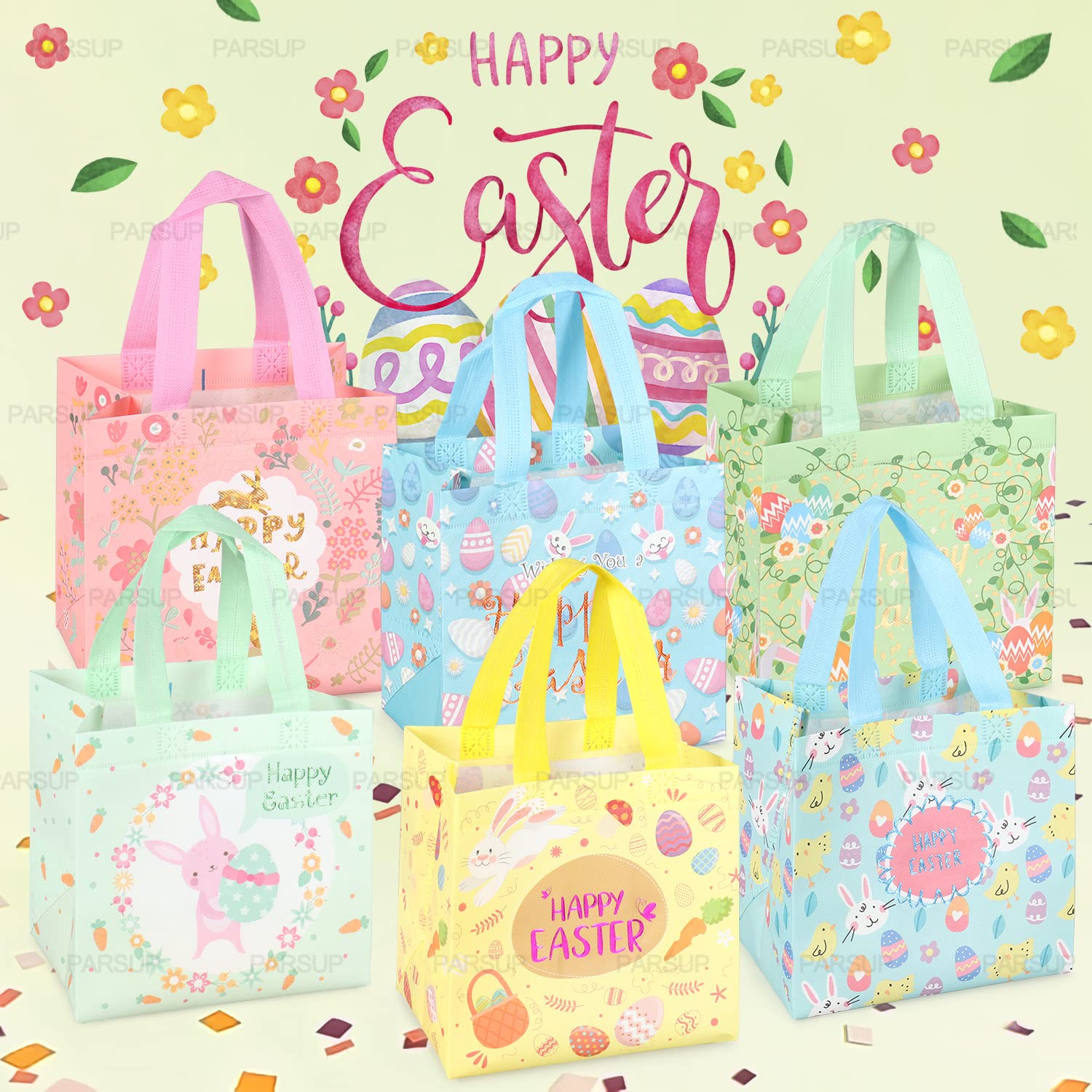 6 Sacs Cadeaux Pâques En Non-Tissé Colorés – Sacs De Chasse Aux Œufs Réutilisables Avec Poignées, Idéal Enfants Et Famille
