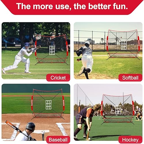 Miniatura 7 de 7x7 ft Baseball Net, Baseball Net with Large Ball Collection System, Baseball&Softball Hitting Net with 2 Strike Zone, Batting Tee, Carry Bag