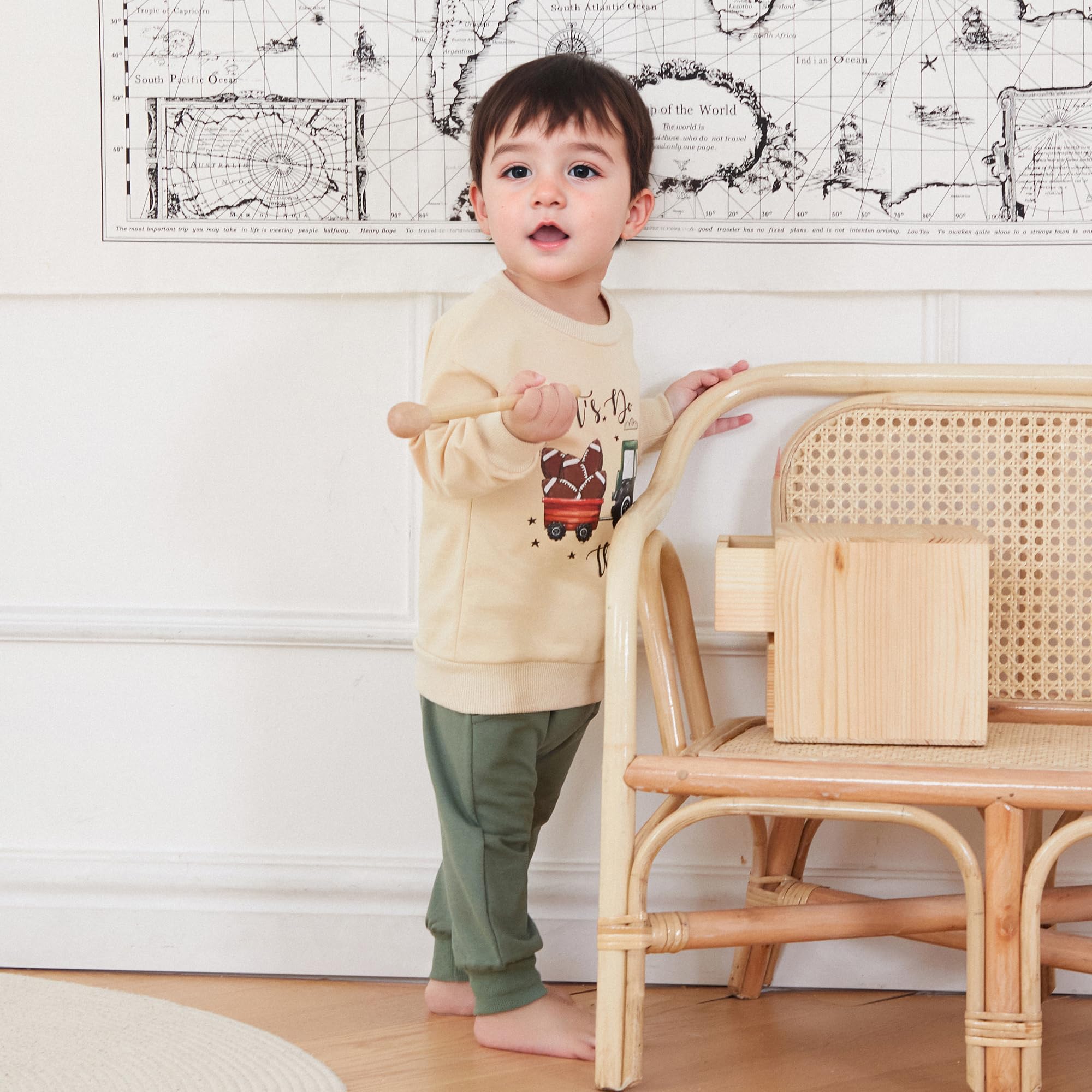 LIOMENGZI Toddler Baby Boy Clothes Fall Winter Outfit Long Sleeve Tractor Letter Sweatshirts Pant Infant Baby Farm Clothes (Khaki, 12-18 Months)