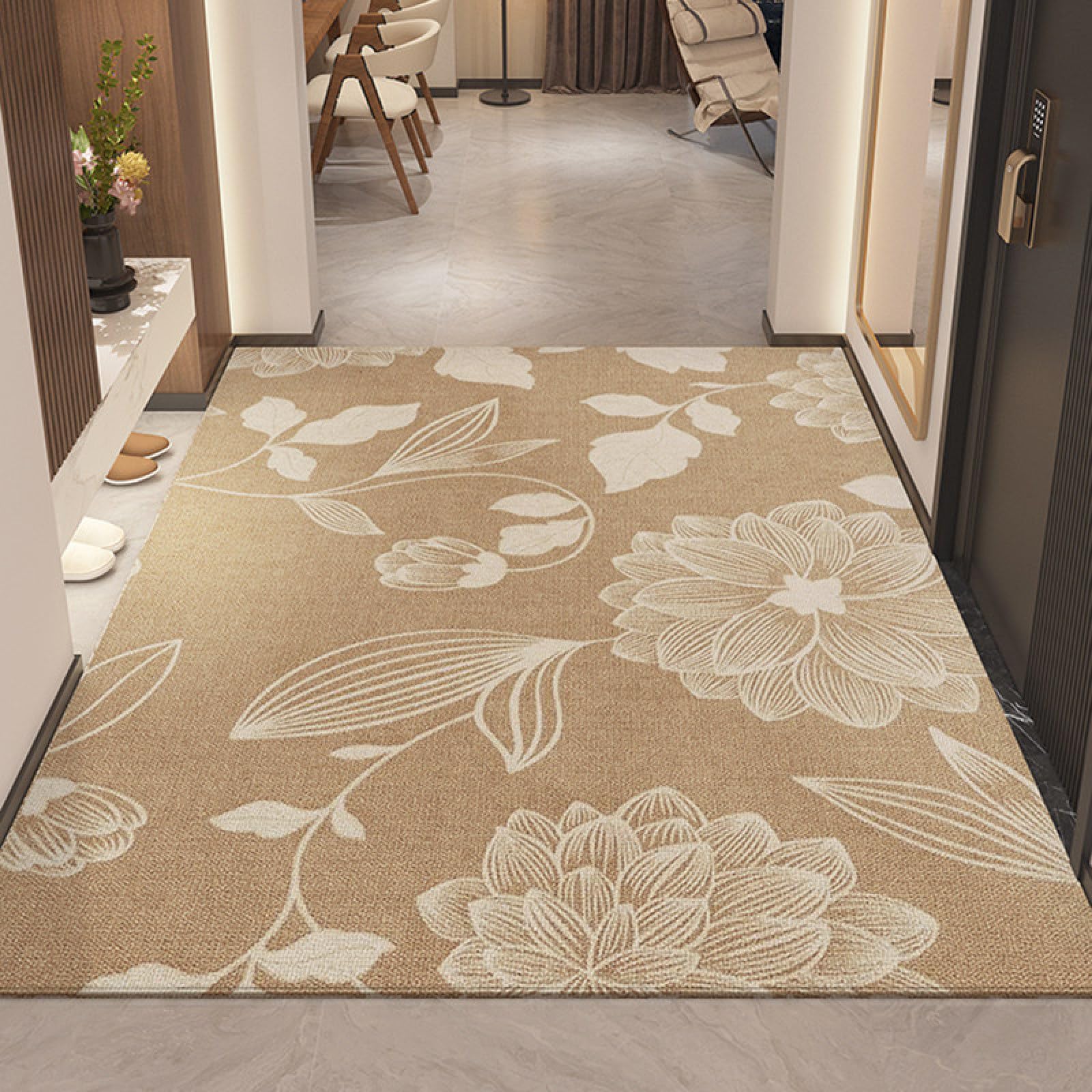 Felpudo Entrada Casa 90x150 Patrón De Planta Marrón Blanco Felpudo Exterior Antideslizante Lavable Felpudos para Pasillo Cocina Puerta Jardín Decoración Alfombrilla para Entrada