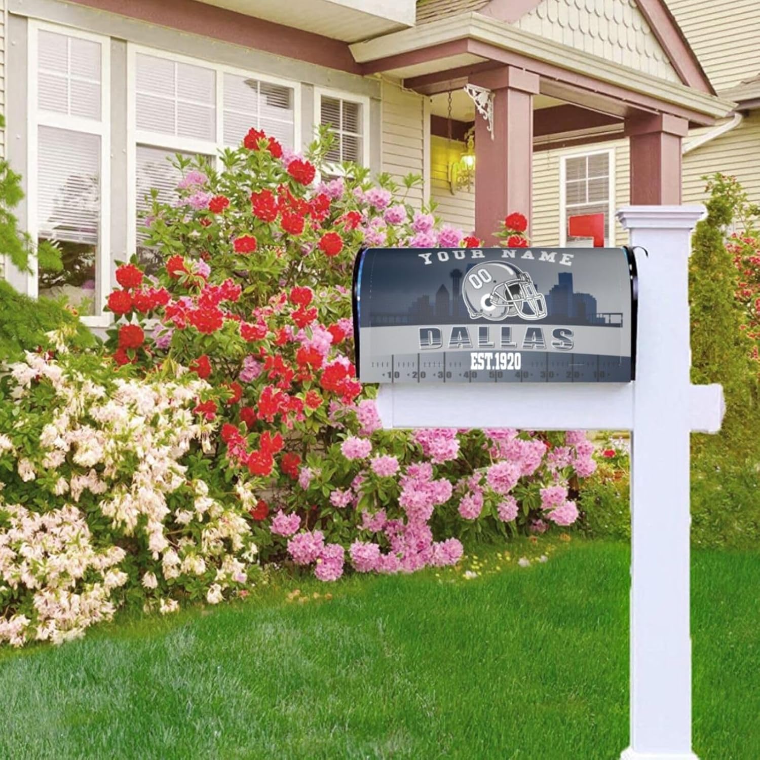 Dallas Mailbox Cover，Custom Magnetic Post Letter Box Cover，Personalized Mailbox Wrapped with Name Number,Waterproof Mail Cover for Home Garden Yard Outdoor Decor