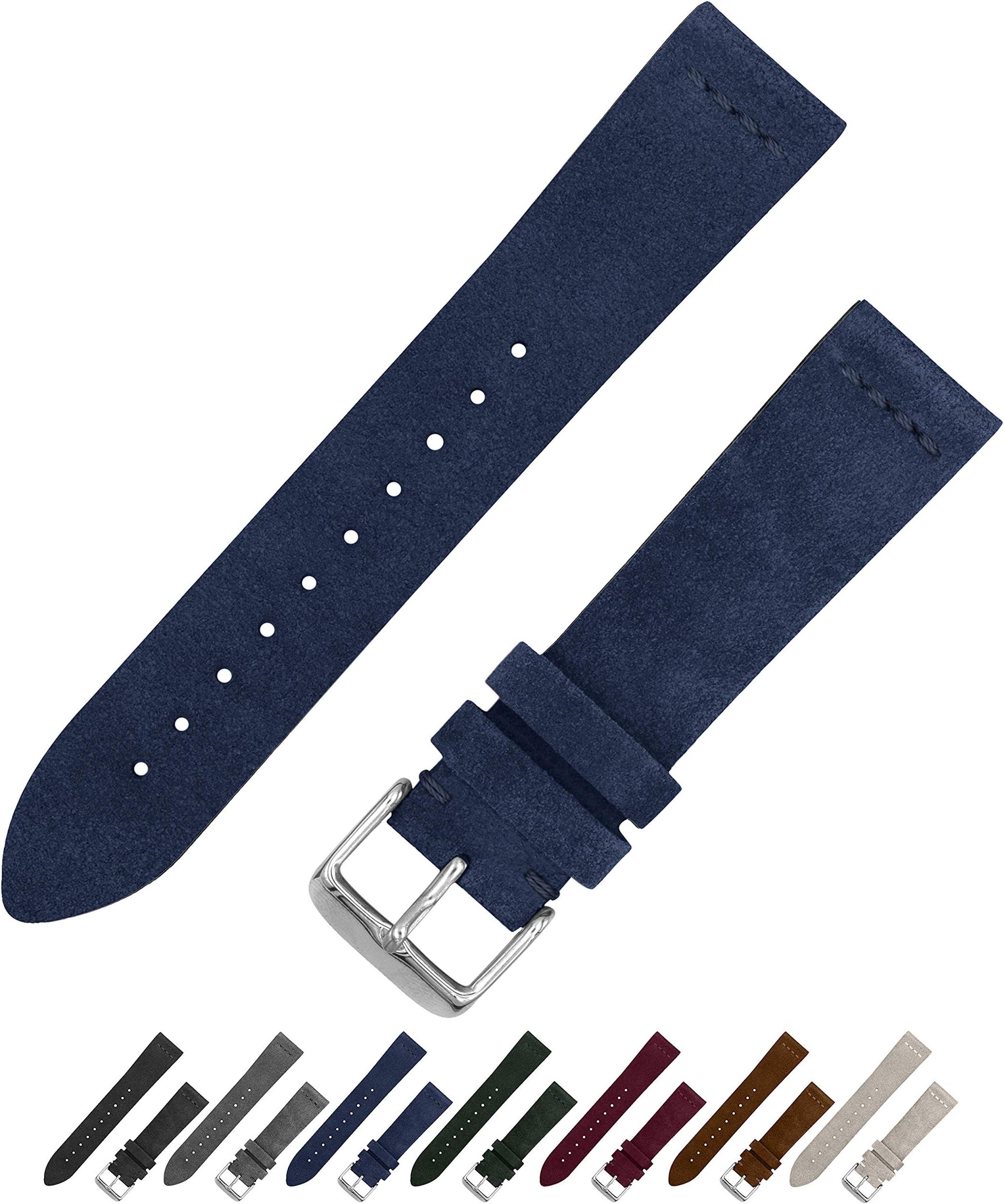 Benchmark Basics Suede Watch Strap - Vintage Leather Watch Band for Men & Women - Compatible with Regular & Smart Watches - Choice of Color & Width - 18mm, 20mm or 22mm