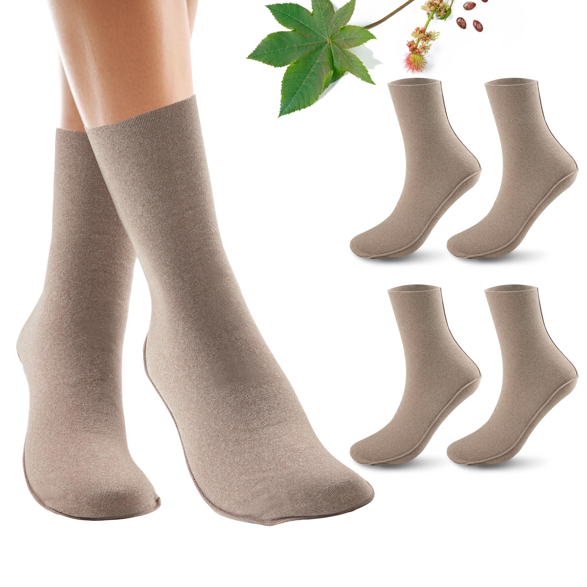 2 Pack Castor Oil Pack Wraps for Feet Organic Cotton Reusable Castor Oil Foot Ankles Wrap for Women Mid-Crew Socks Khaki(Oil Not Include)