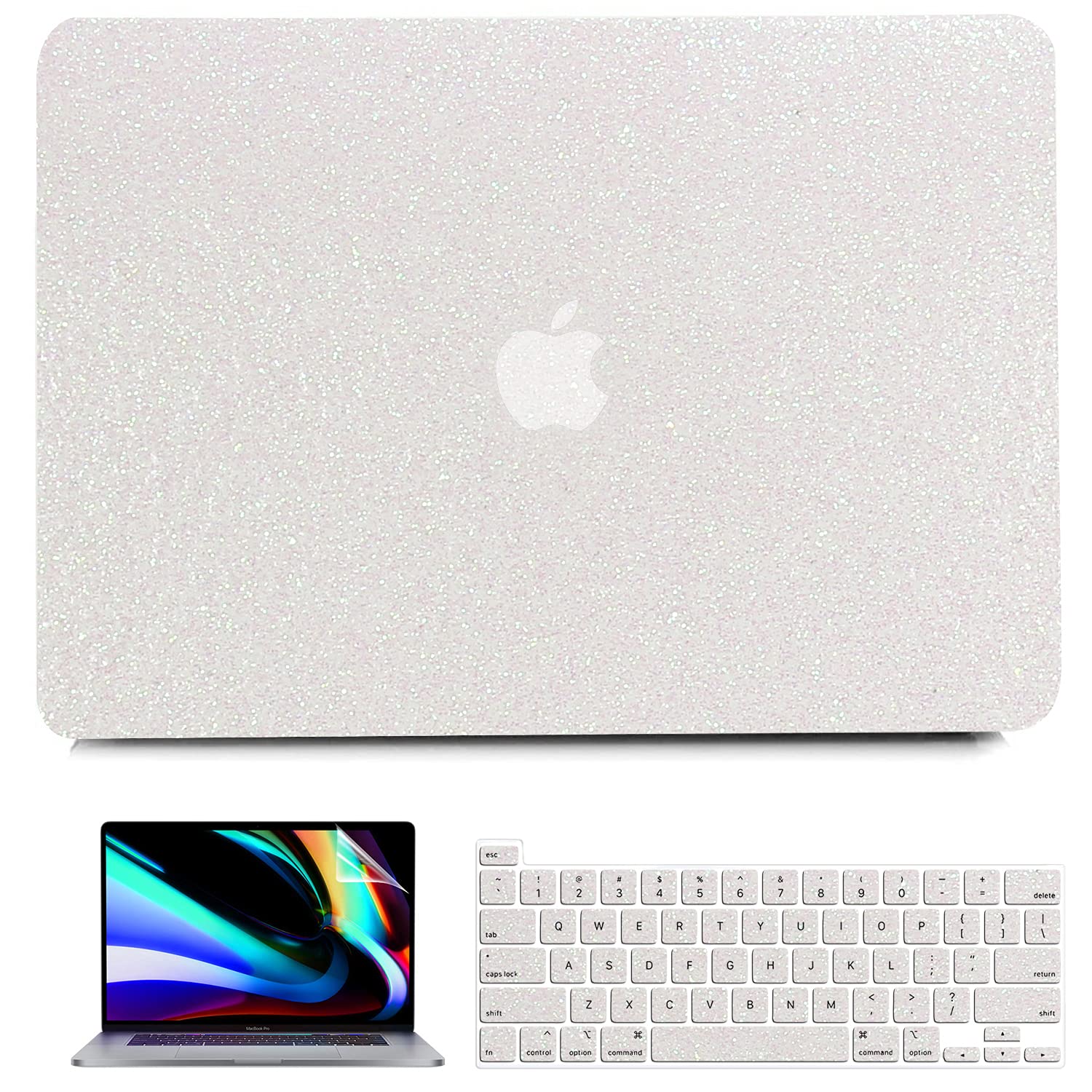 iPAPA Compatible with MacBook Pro 13 inch Case 2020 2019 2018 2017 2016 Release A2338 M1 A2251 A2289 A2159 A1708 A1989 A1706 Touch Bar, Sparkly Leather Hard Shell Case + Keyboard Cover + Screen Skin