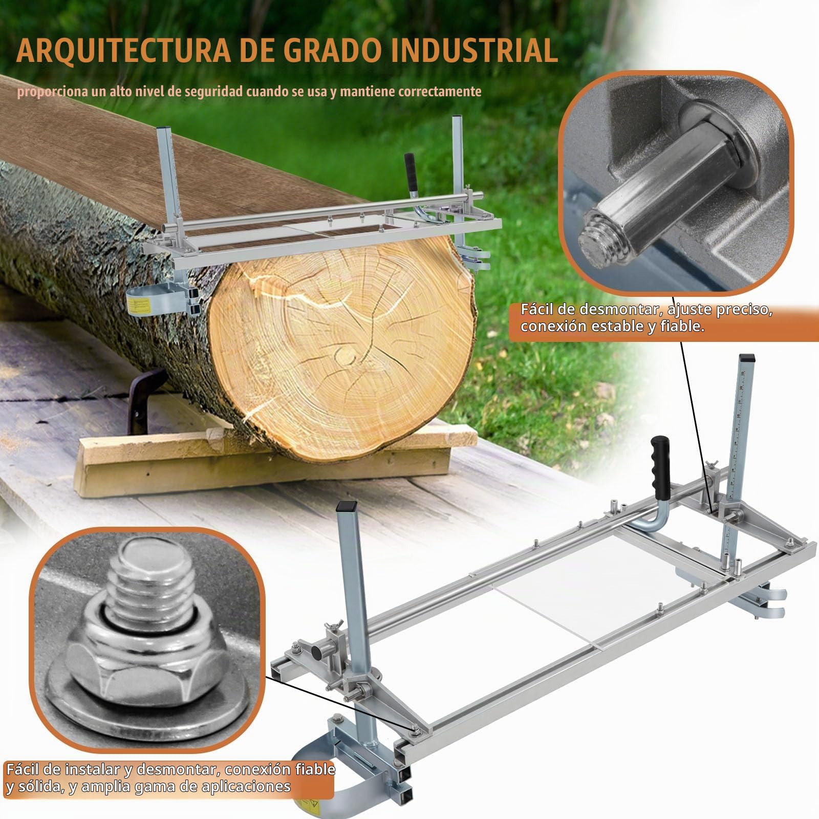 Aserradero Portátil 350-920 mm (14-36") - Corte Preciso 5-300 mm, Barra Guía Acero Galvanizado de Motosierra Portátil de Acero de Aluminio Chainsaw Mill para Construcción y Carpintería